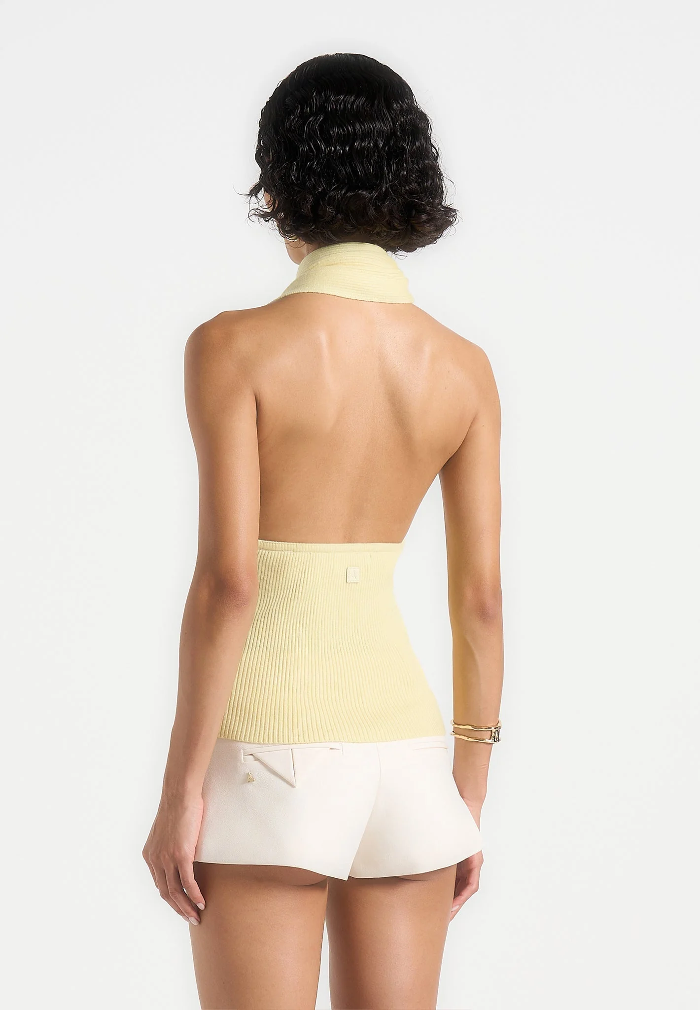 Elodie - Knitted Draped Halterneck Top - Pale Yellow - Image 5