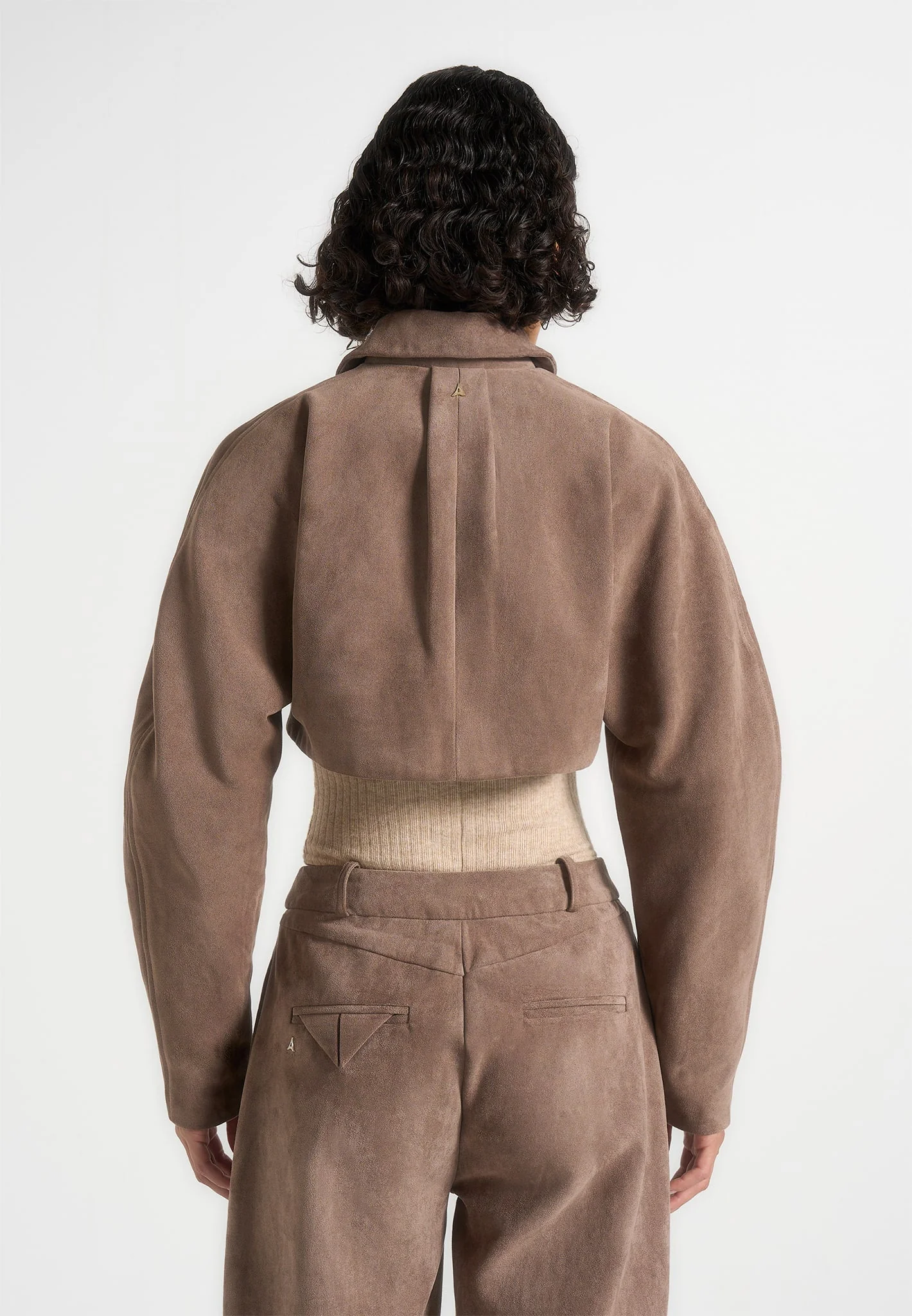 Elya - Suede Super Cropped Jacket - Taupe - Image 5