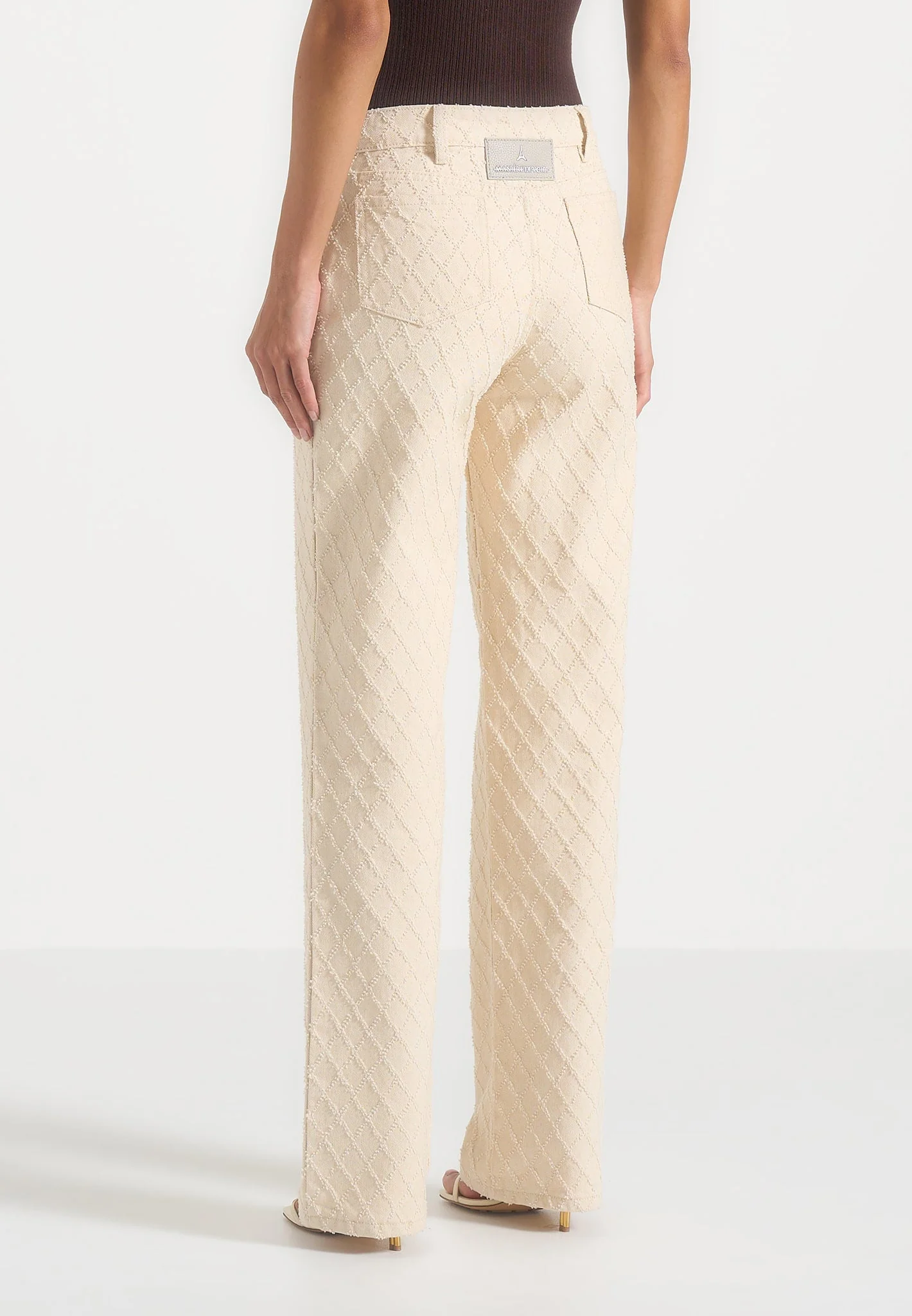 Elyssa - Diamond Stitch Denim Jeans - Cream - Image 3