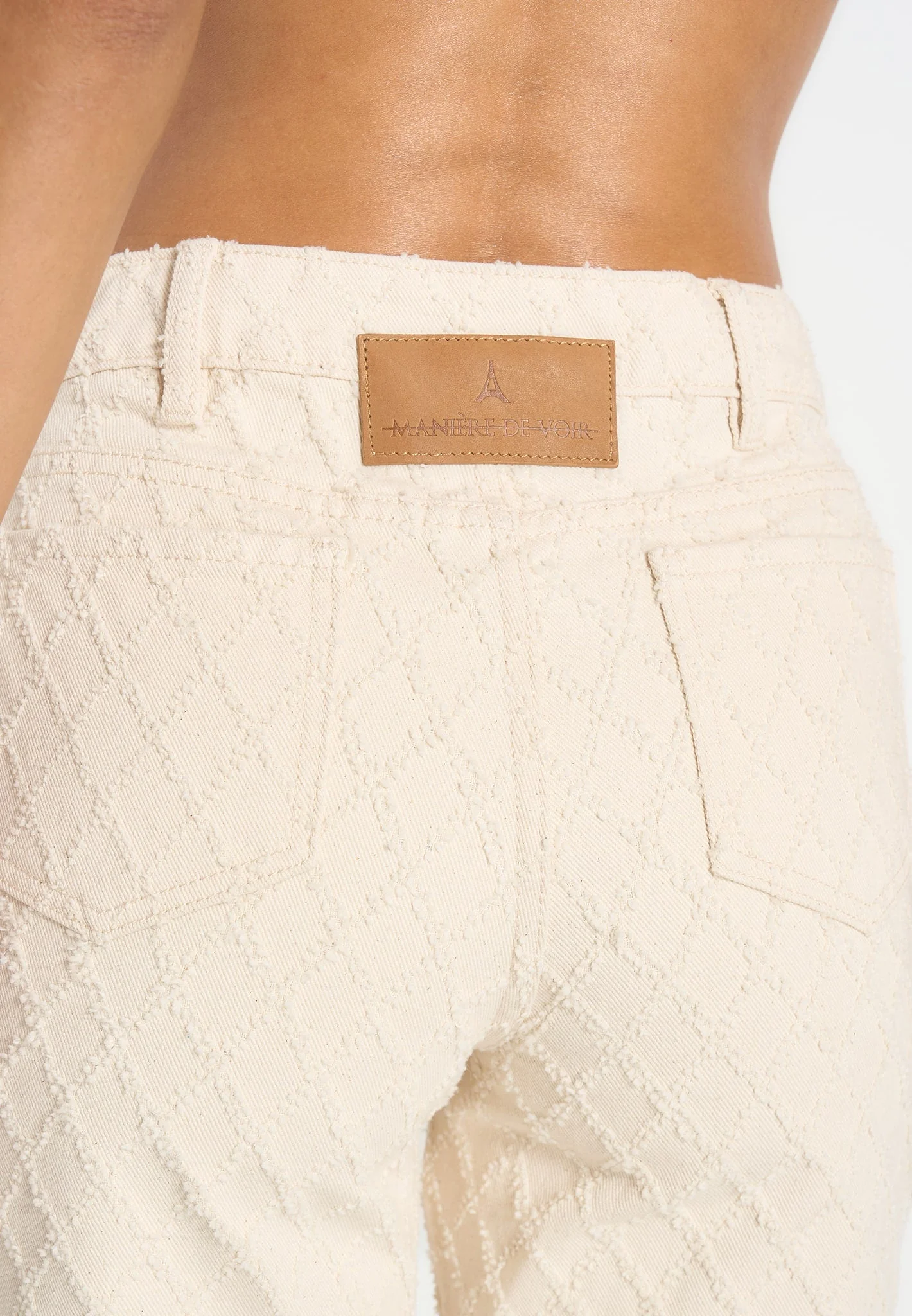 Elyssa - Diamond Stitch Denim Jeans - Cream - Image 4