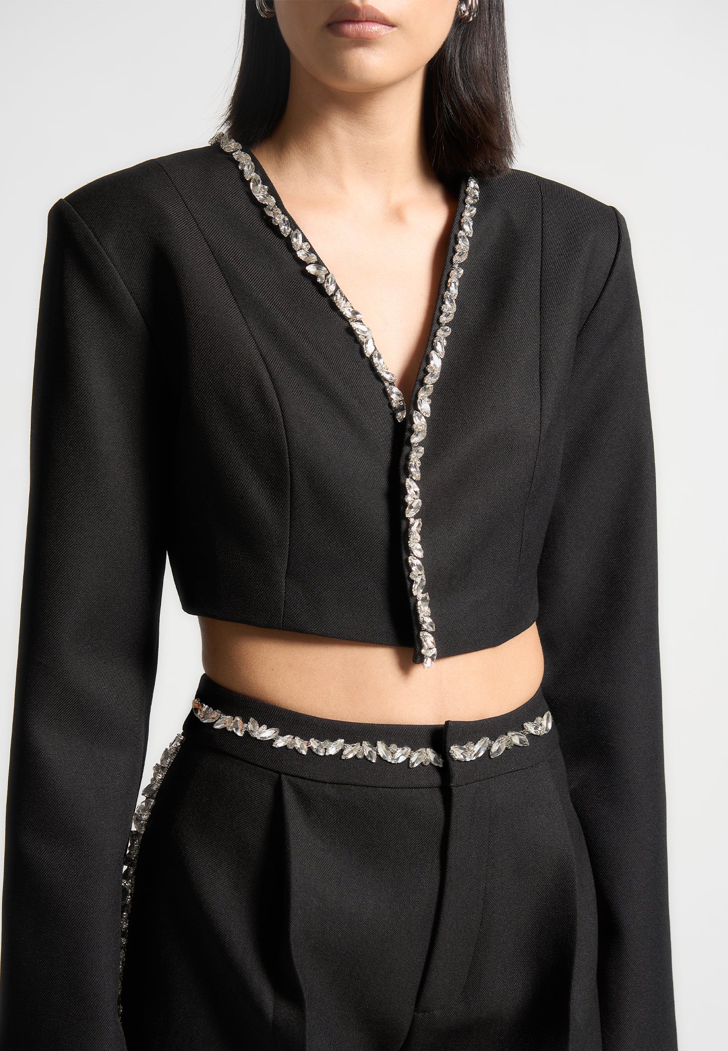 Embellished Cropped Blazer - Black - Image 2