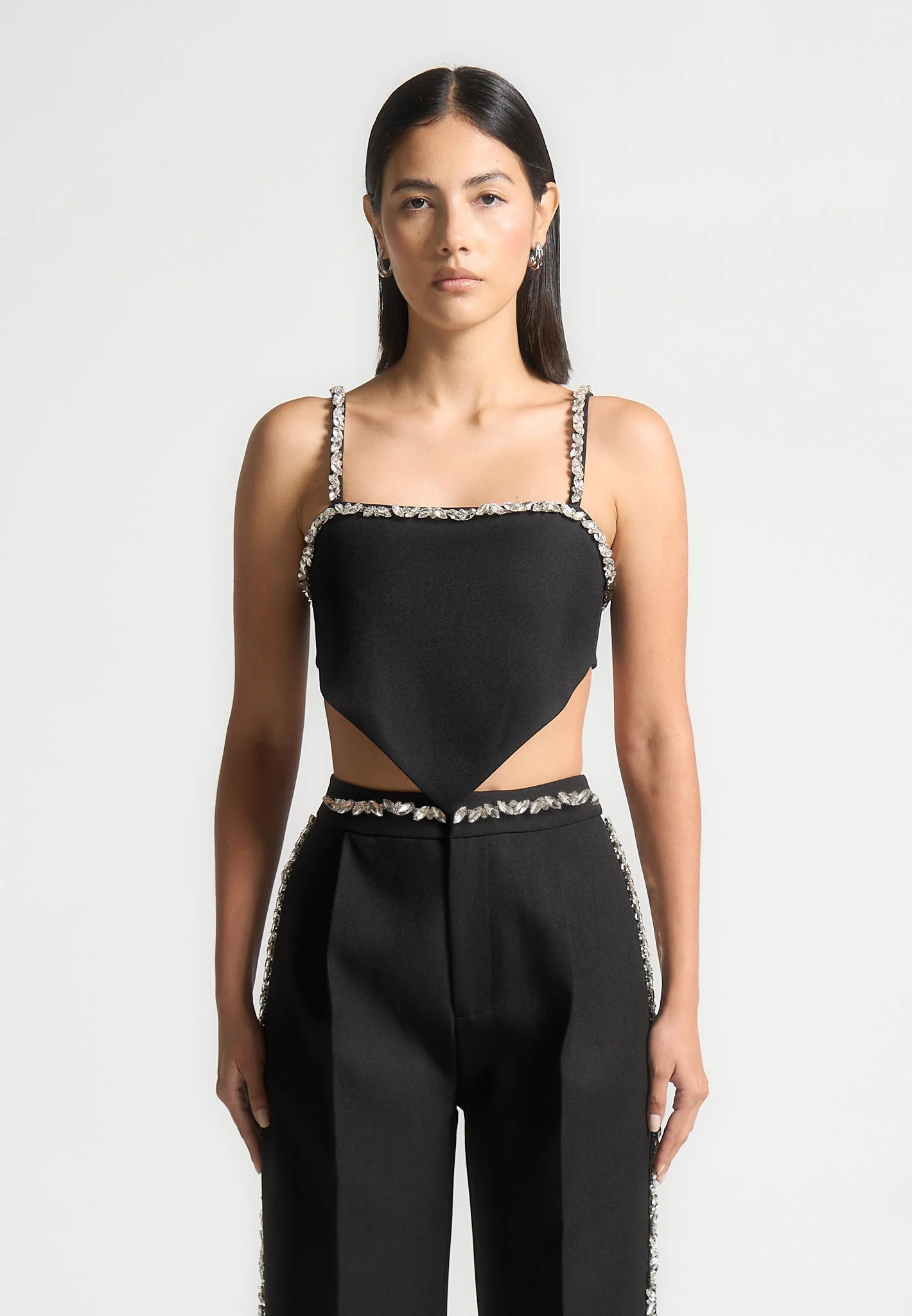 Eloise - Embellished Strap Handkerchief Top - Black - Image 3