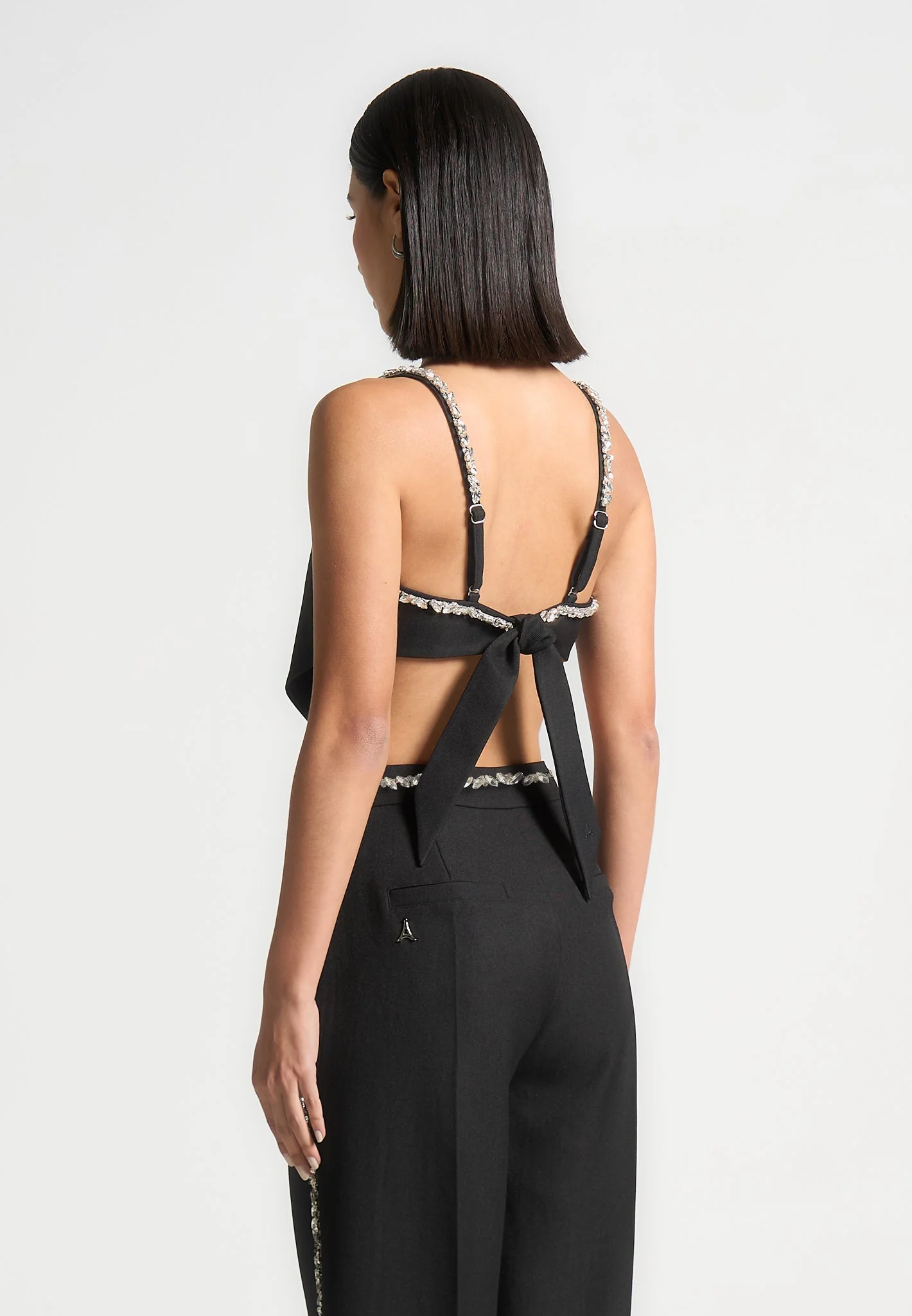 Eloise - Embellished Strap Handkerchief Top - Black - Image 4