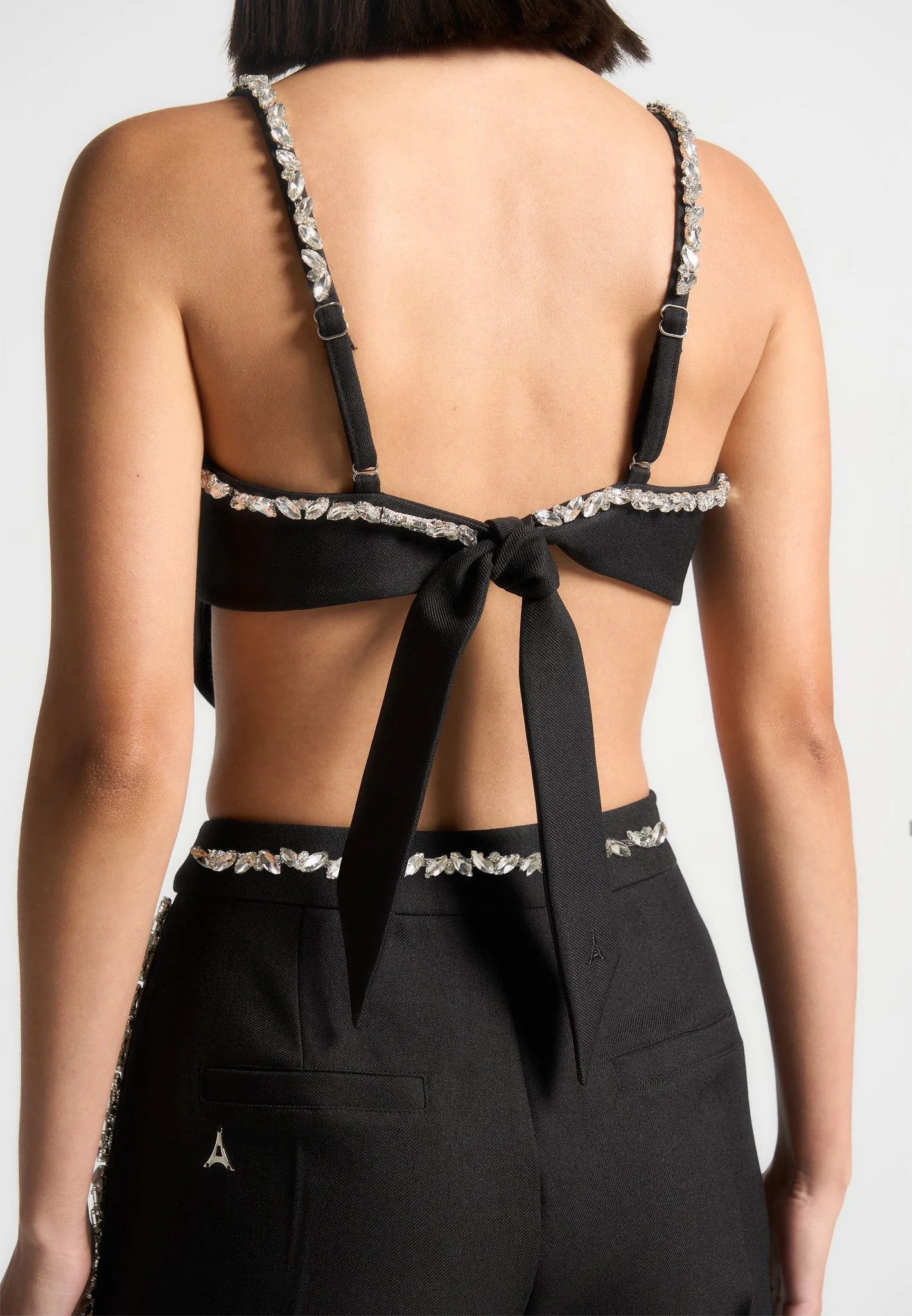 Eloise - Embellished Strap Handkerchief Top - Black - Image 5