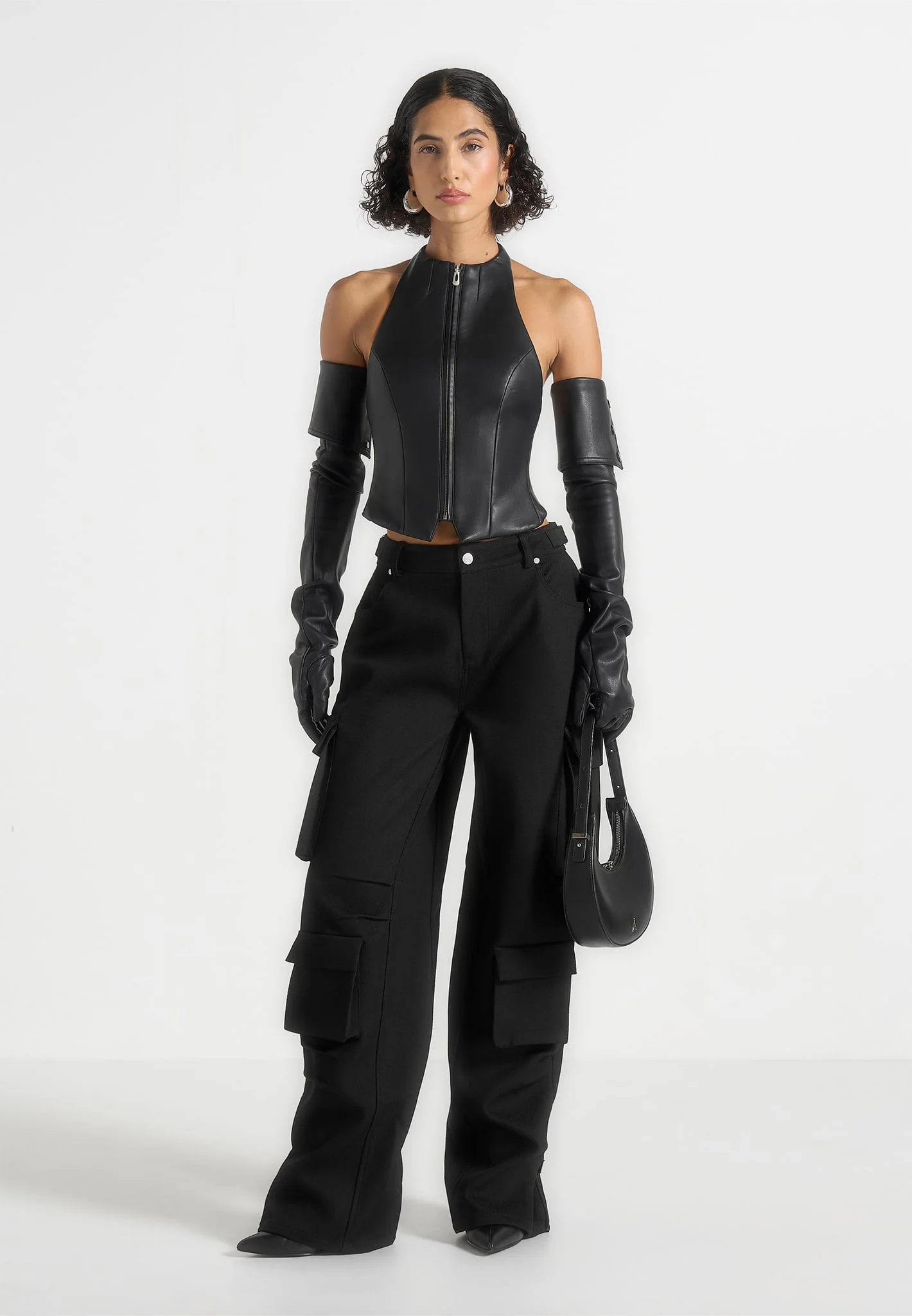 Emilie - Drill High Waisted Cargo Pants - Black - Image 2
