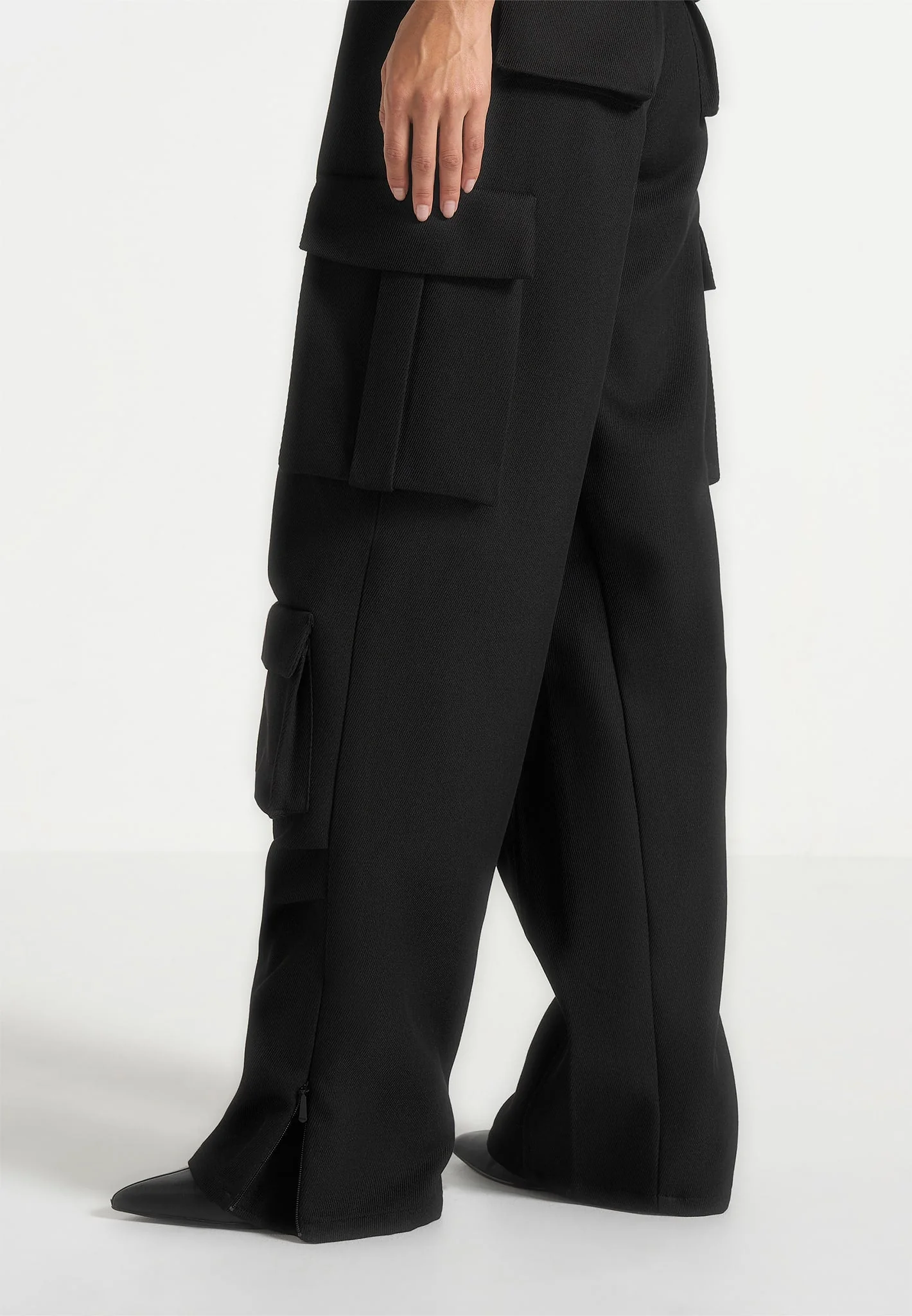 Emilie - Drill High Waisted Cargo Pants - Black - Image 3