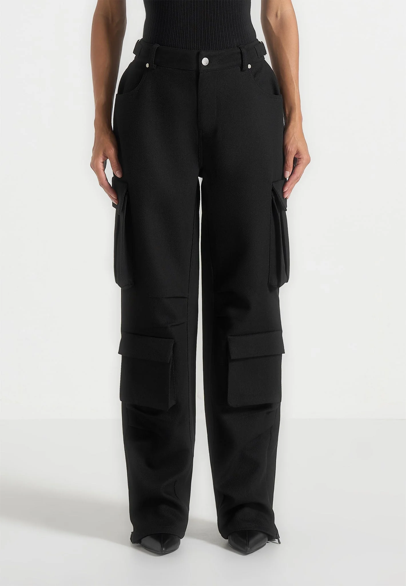 Emilie - Drill High Waisted Cargo Pants - Black - Image 5