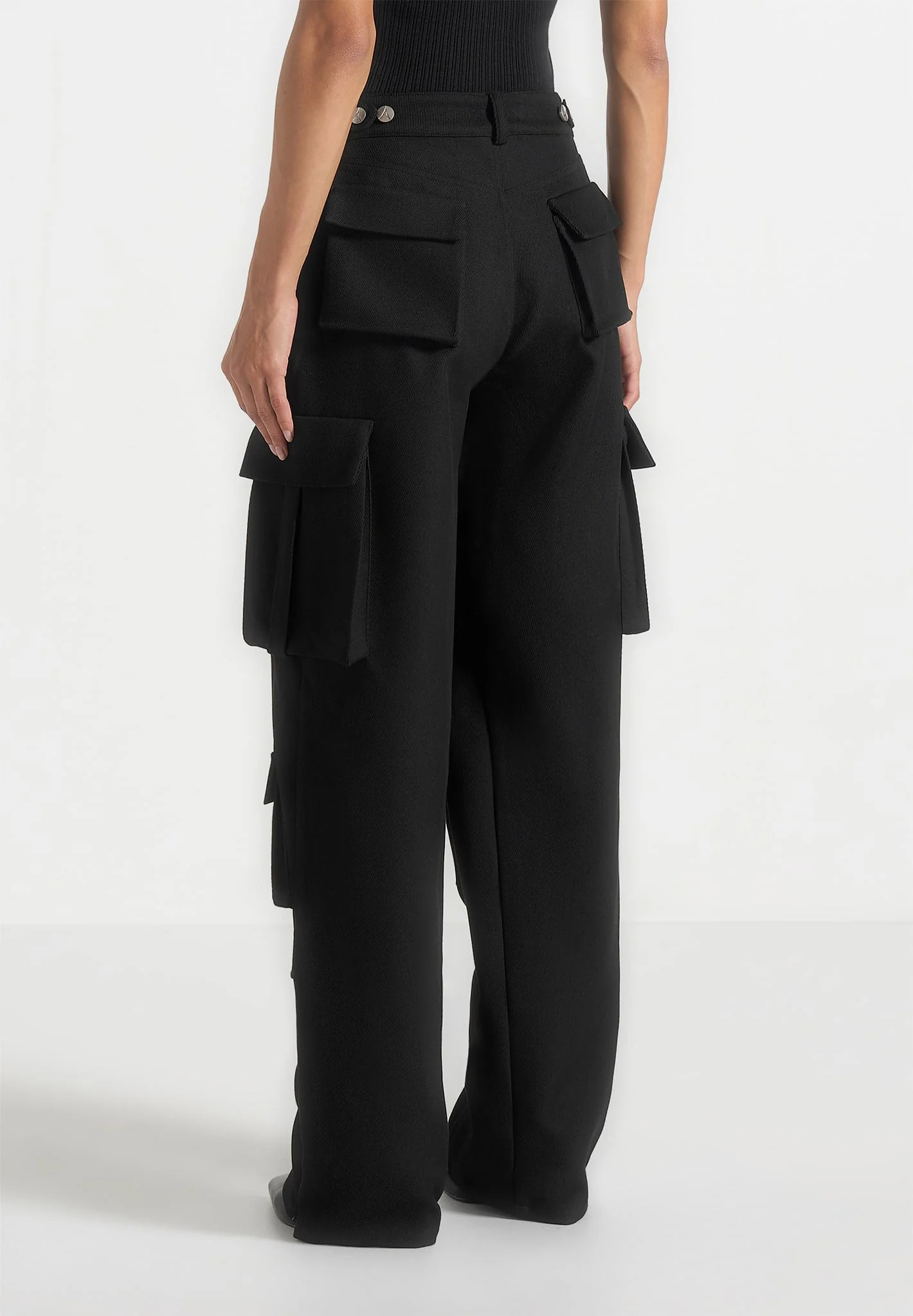 Emilie - Drill High Waisted Cargo Pants - Black - Image 6