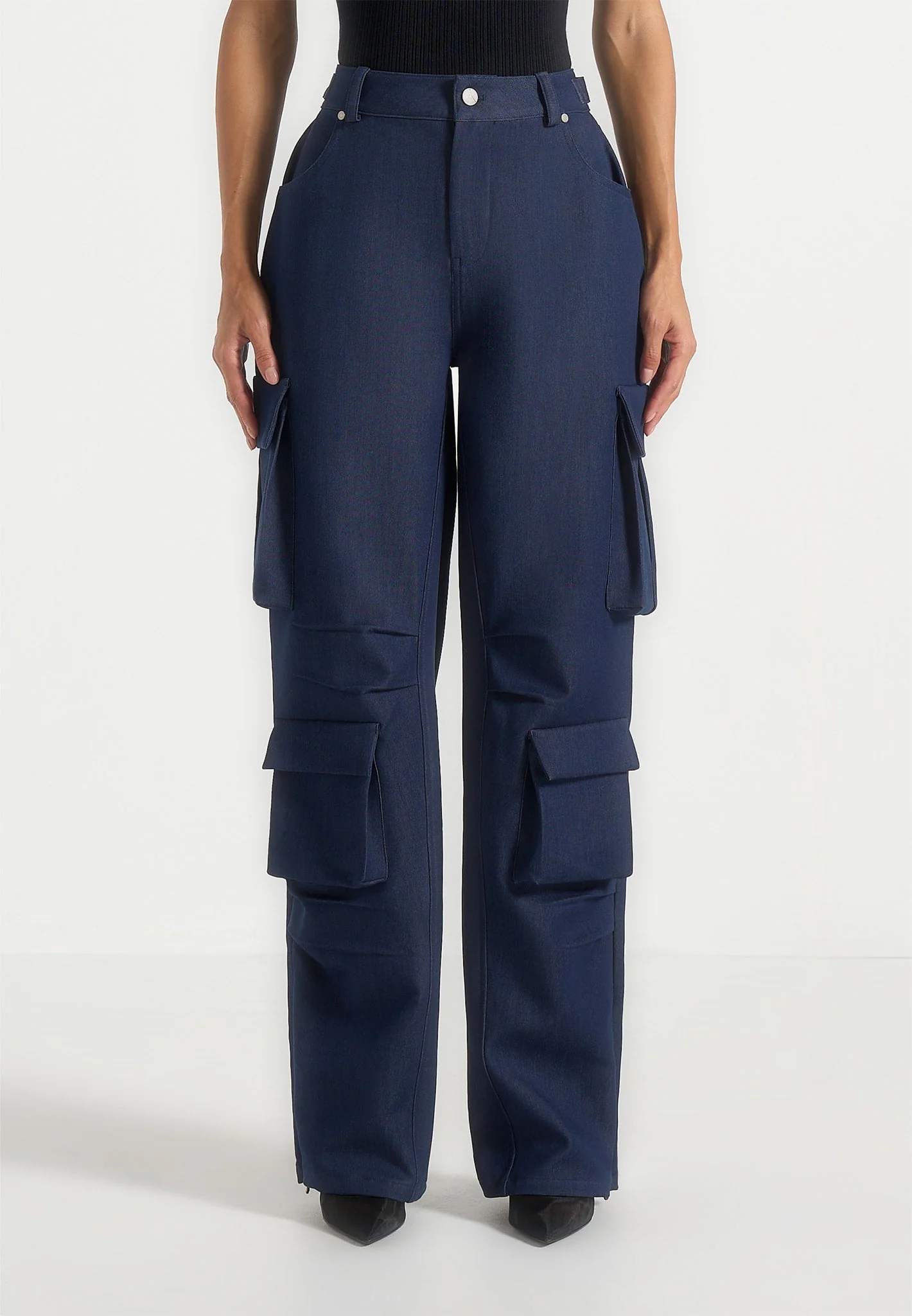 Emilie - High Waisted Cargo Pants - Indigo - Image 2