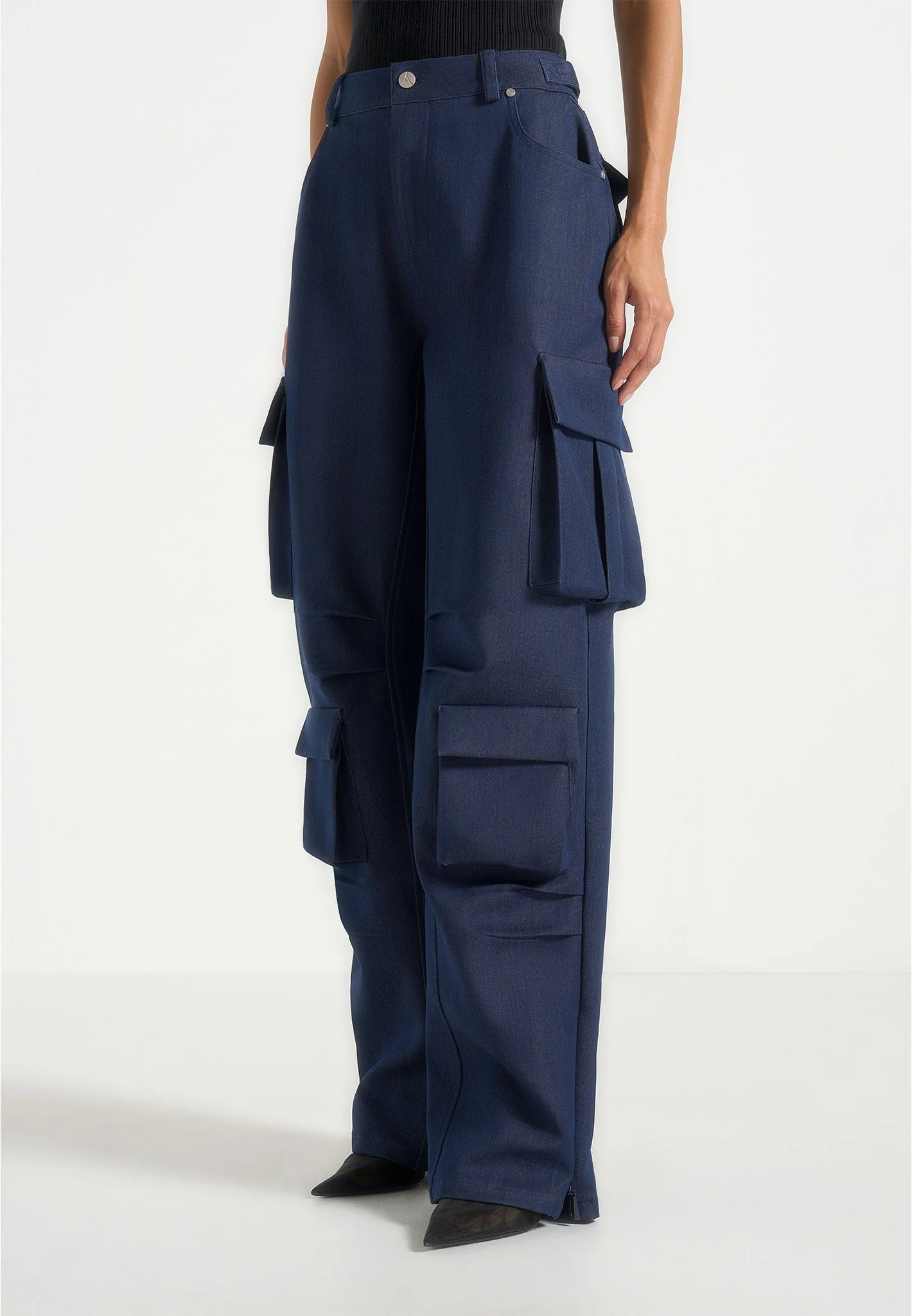 Emilie - High Waisted Cargo Pants - Indigo - Image 3
