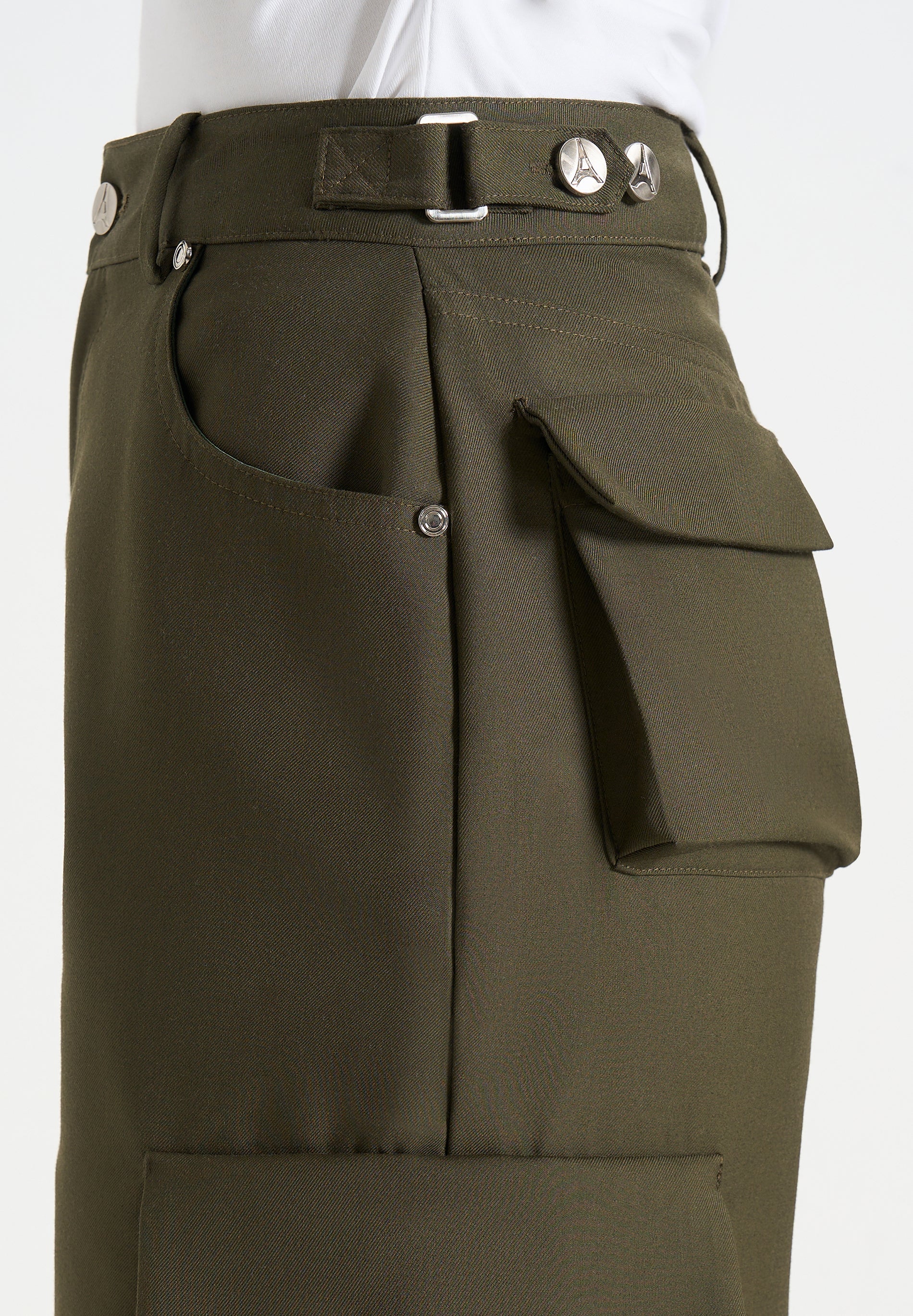 Emilie - High Waisted Twill Cargo Pants - Olive - Image 4