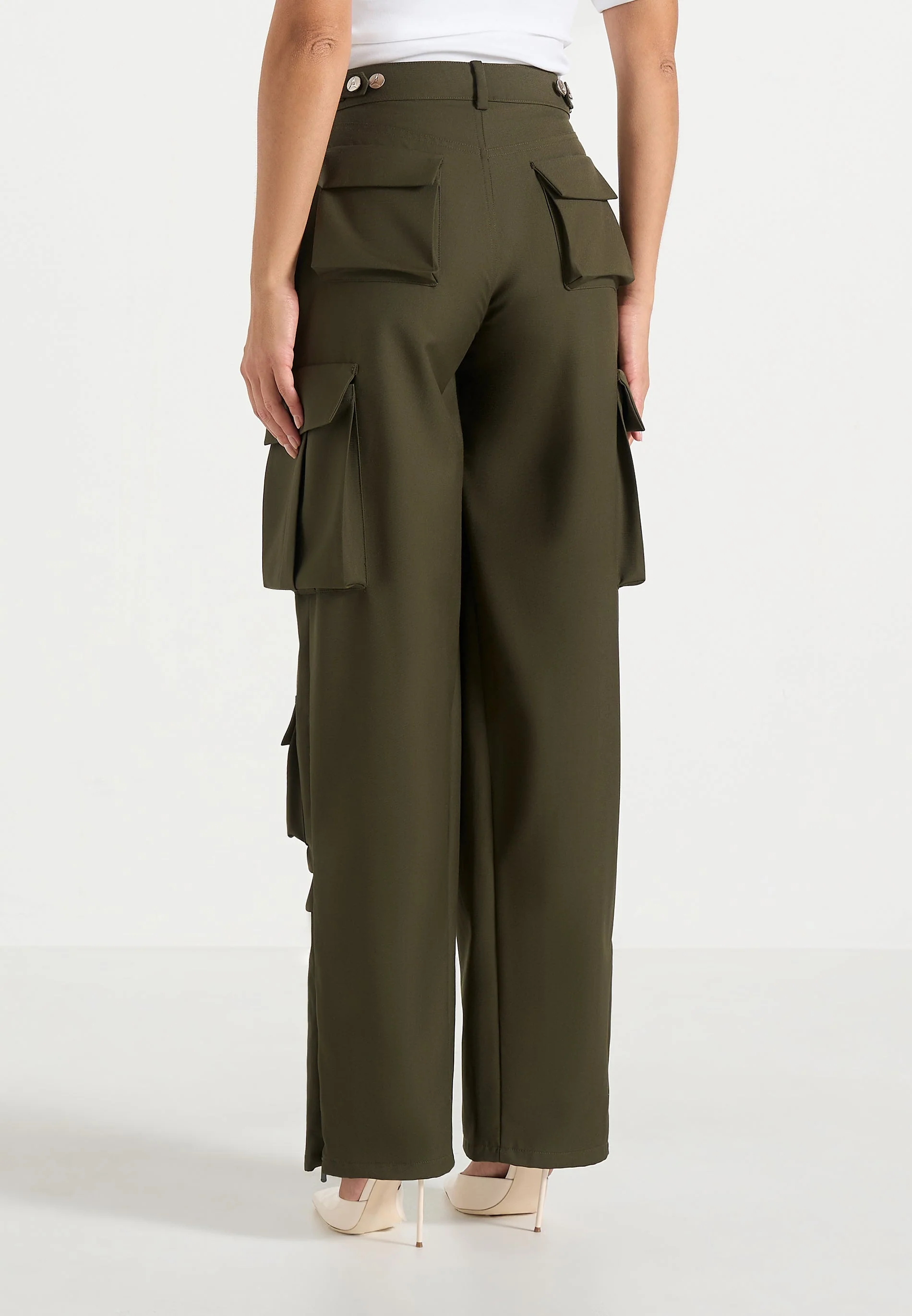 Emilie - High Waisted Twill Cargo Pants - Olive - Image 5