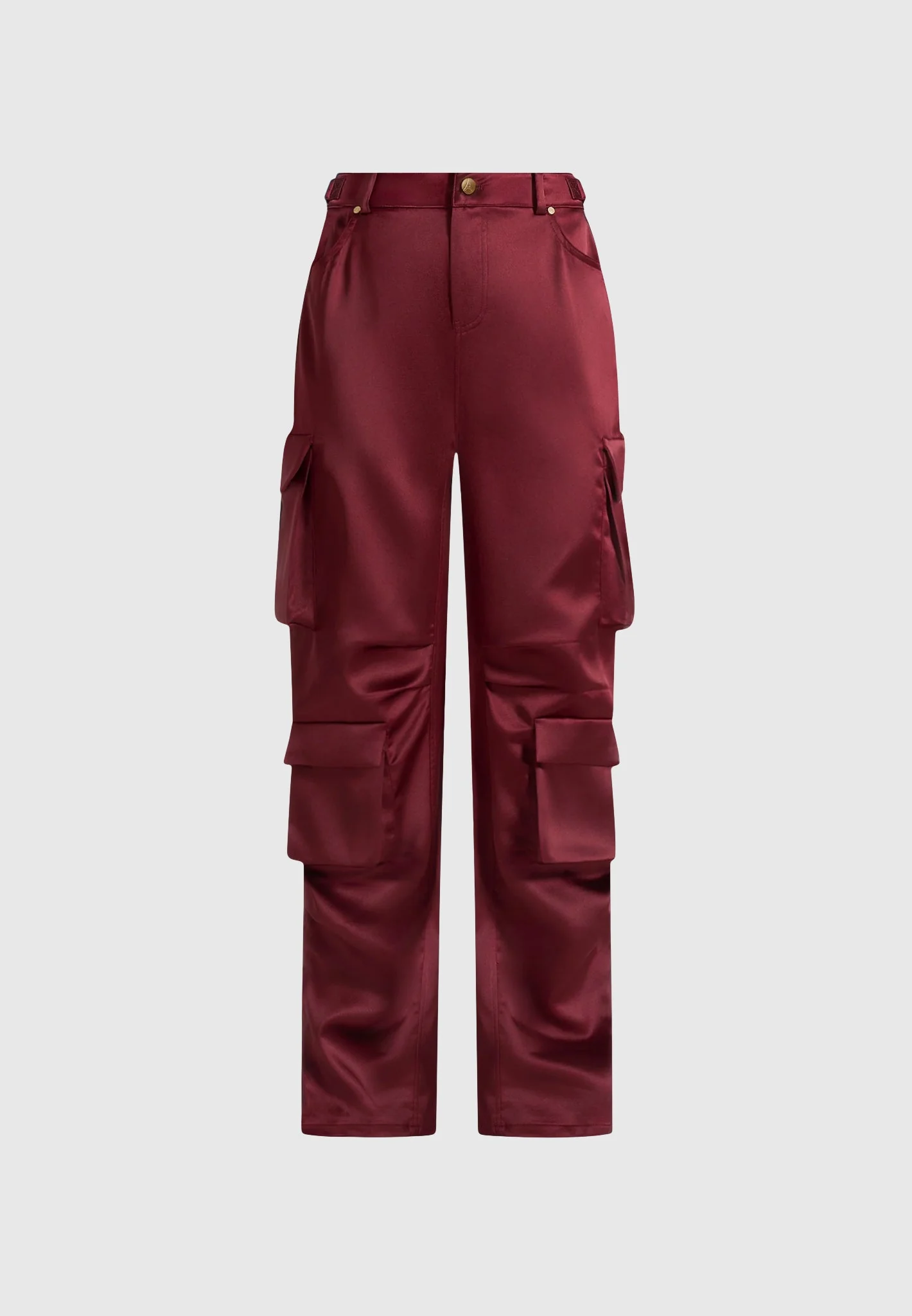 Emilie - Satin High Waisted Cargo Pants - Wine Red - Image 7