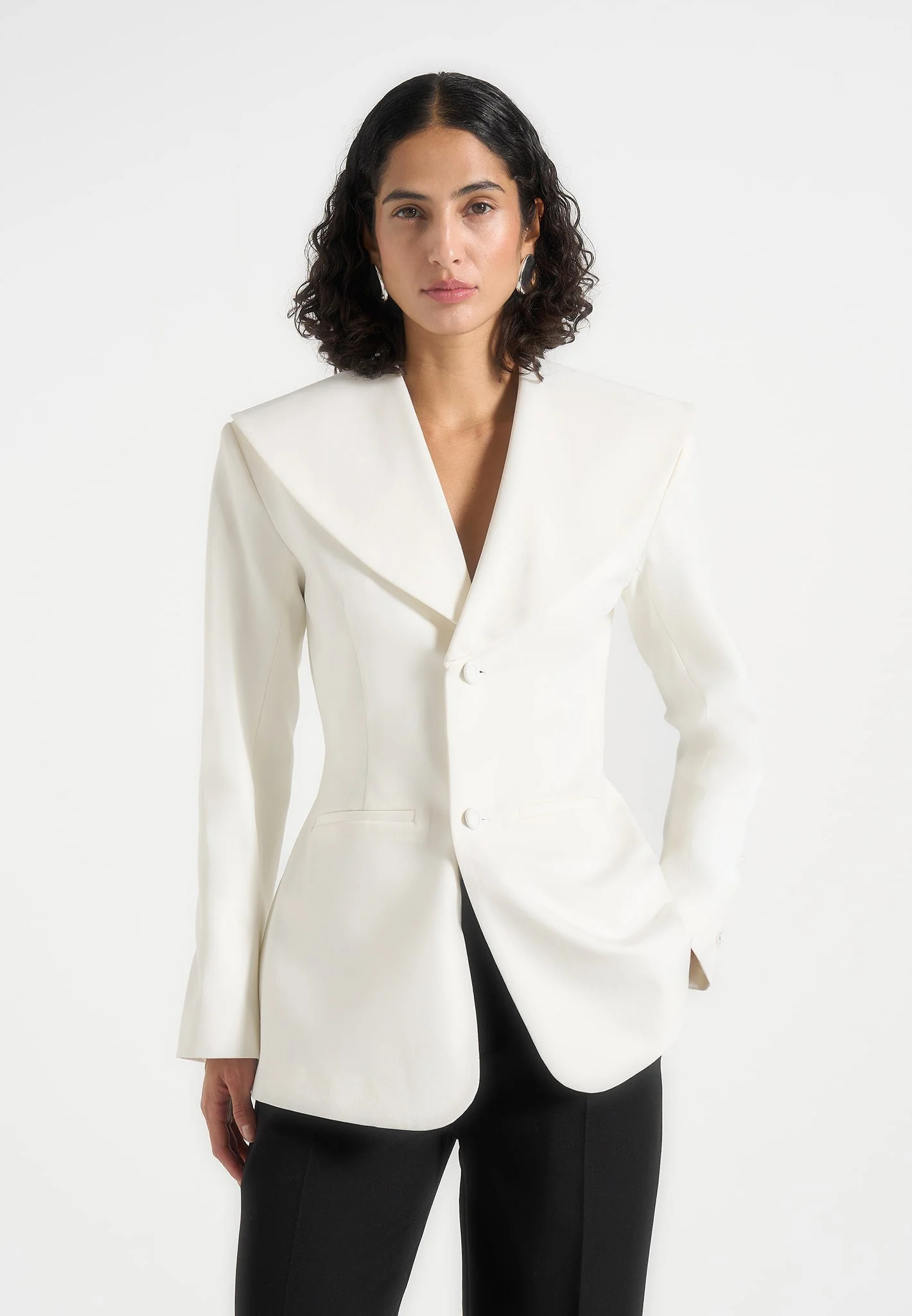 Emy - Shawl Hourglass Blazer - White
