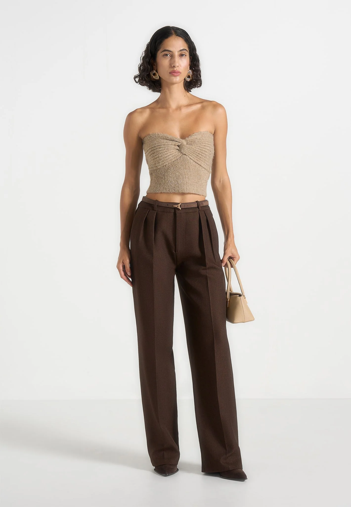Emya - 2-in-1 Knit Shrug With Twisted Bandeau Top - Taupe - Image 3