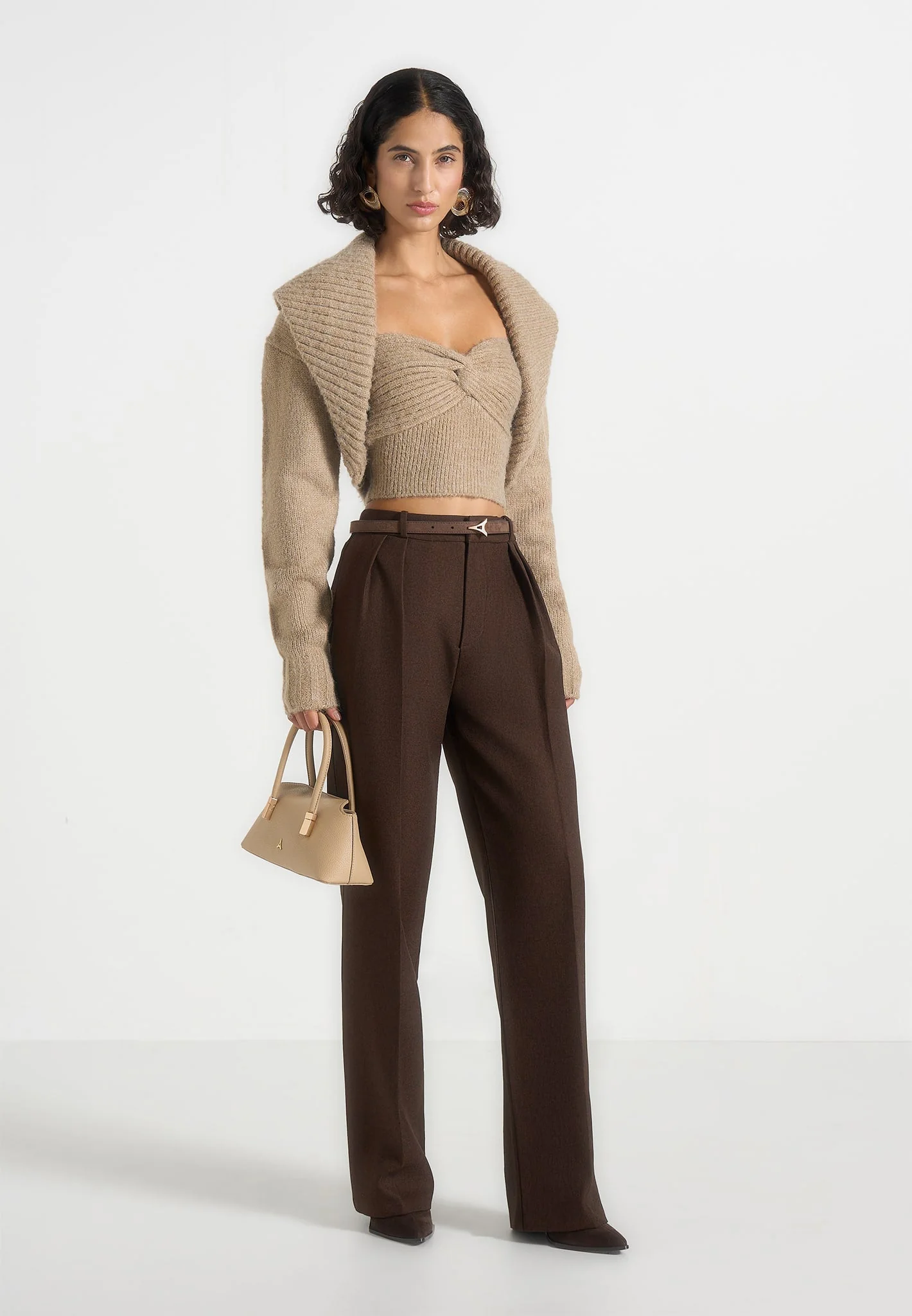 Emya - 2-in-1 Knit Shrug With Twisted Bandeau Top - Taupe - Image 6