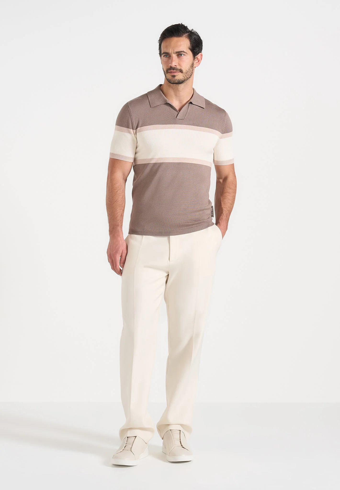 Enzo - Colour Block Polo Top - Mushroom