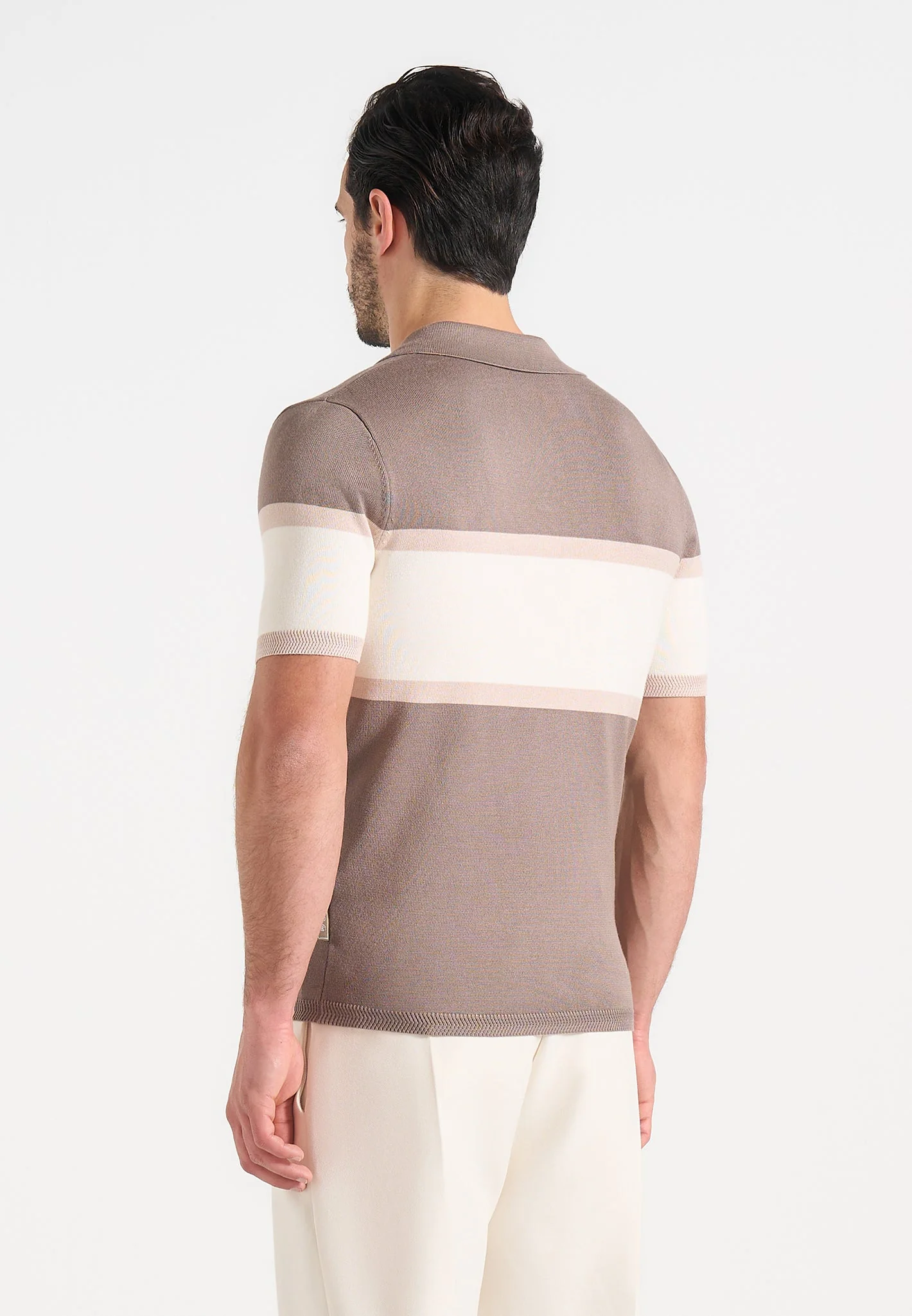 Enzo - Colour Block Polo Top - Mushroom - Image 3