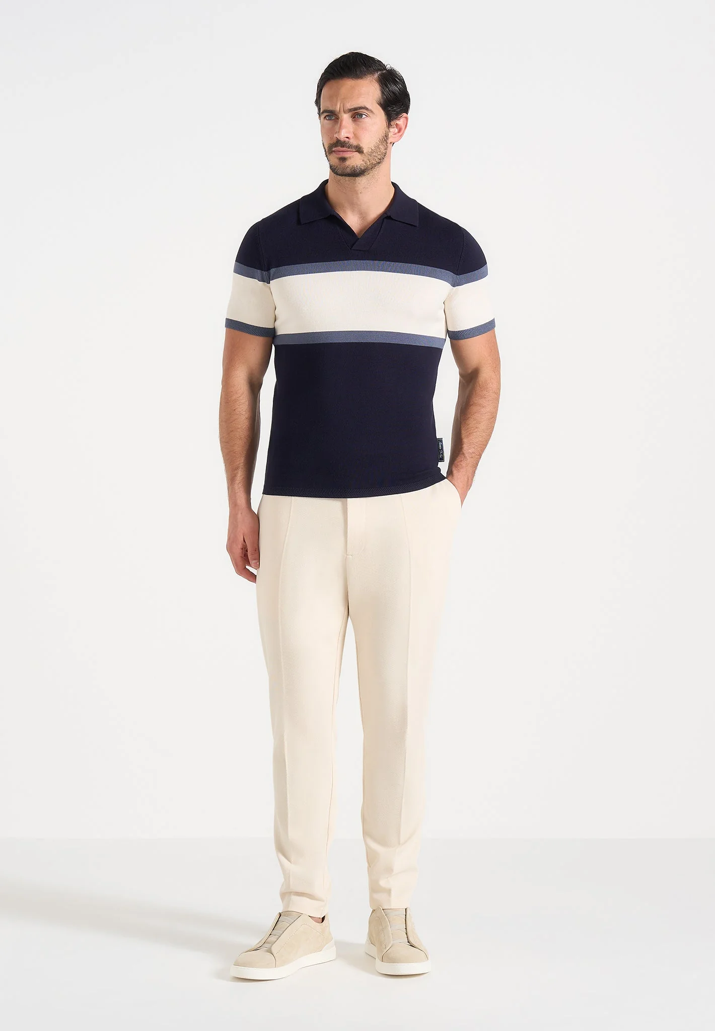 Enzo - Colour Block Polo Top - Navy