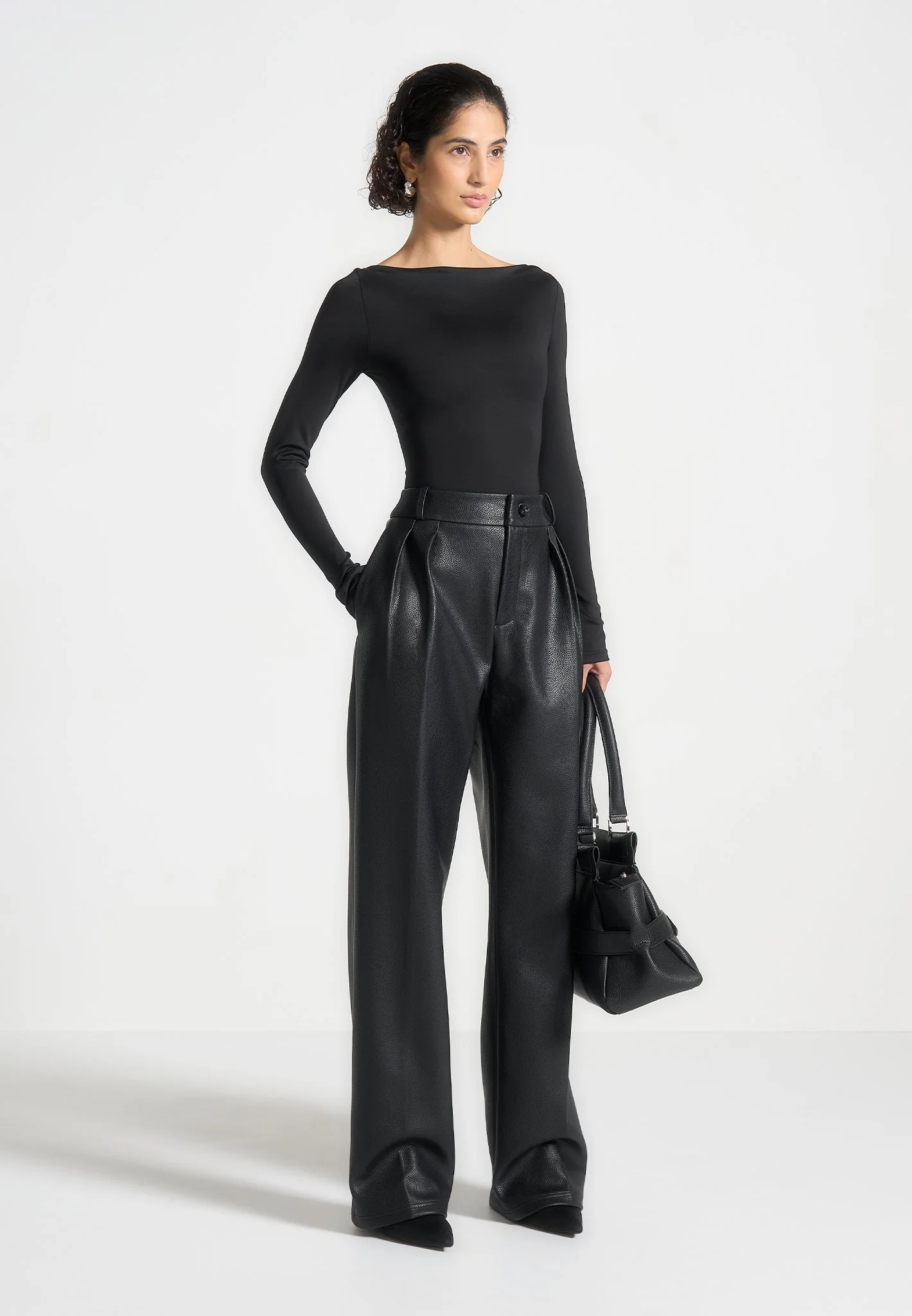 Eva - Boat Neck Bodysuit - Black - Image 2