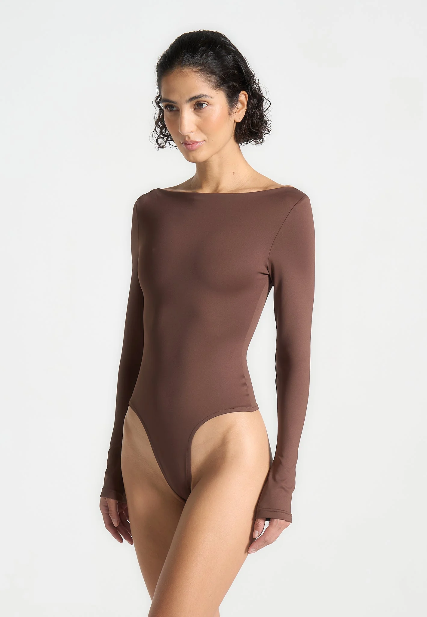 Eva - Boat Neck Bodysuit - Brown