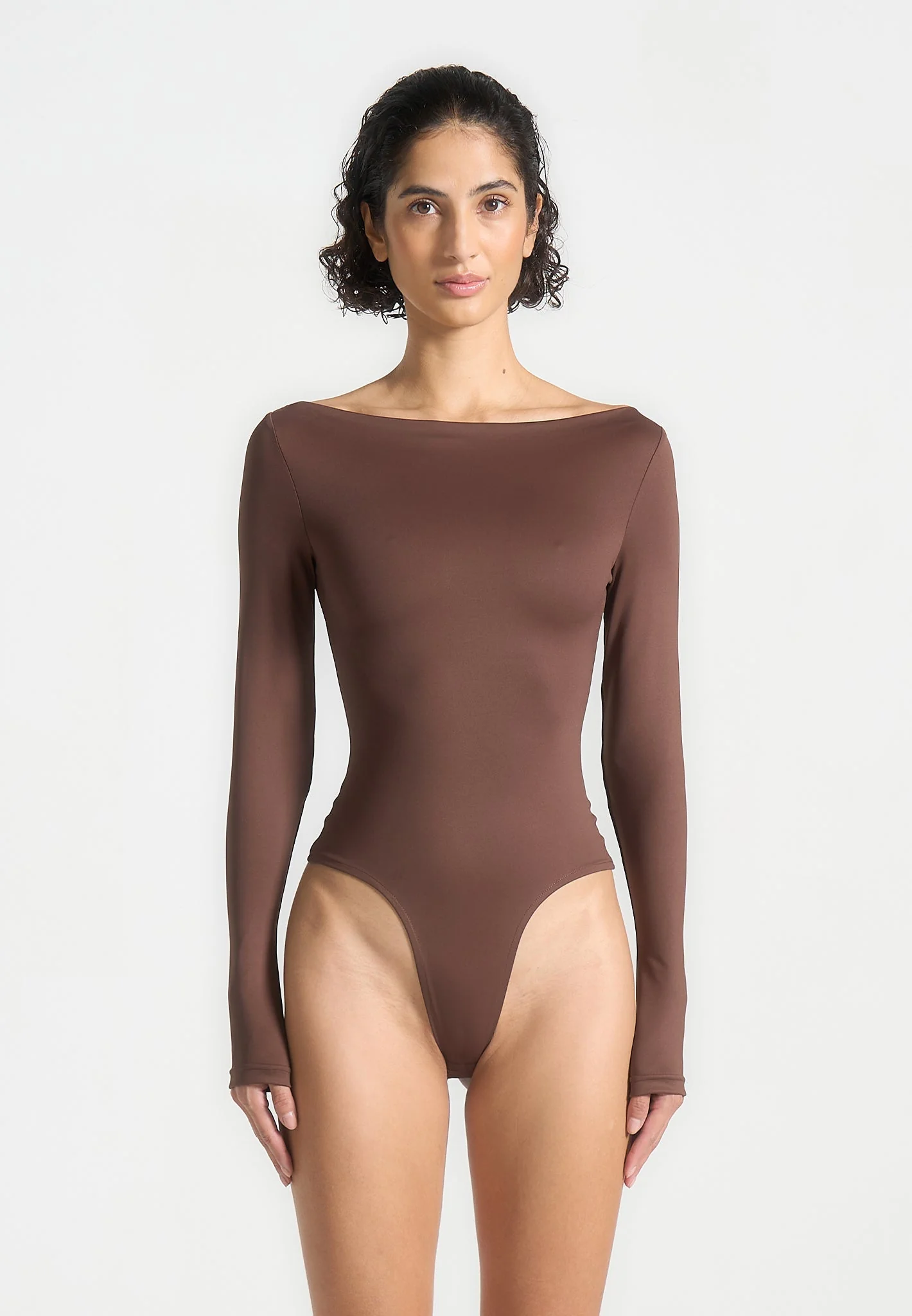 Eva - Boat Neck Bodysuit - Brown - Image 3