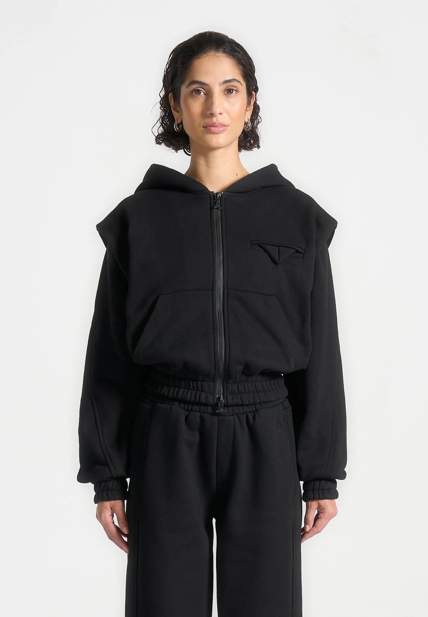 Louna - Wide Shoulder Zip Through Hoodie - Black - Image 3