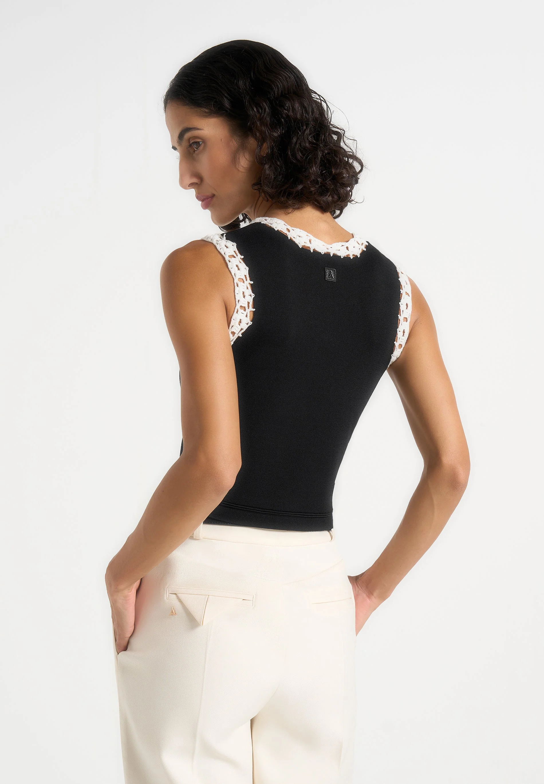Evelyn - Crochet Frill Crop Top - Black - Image 4