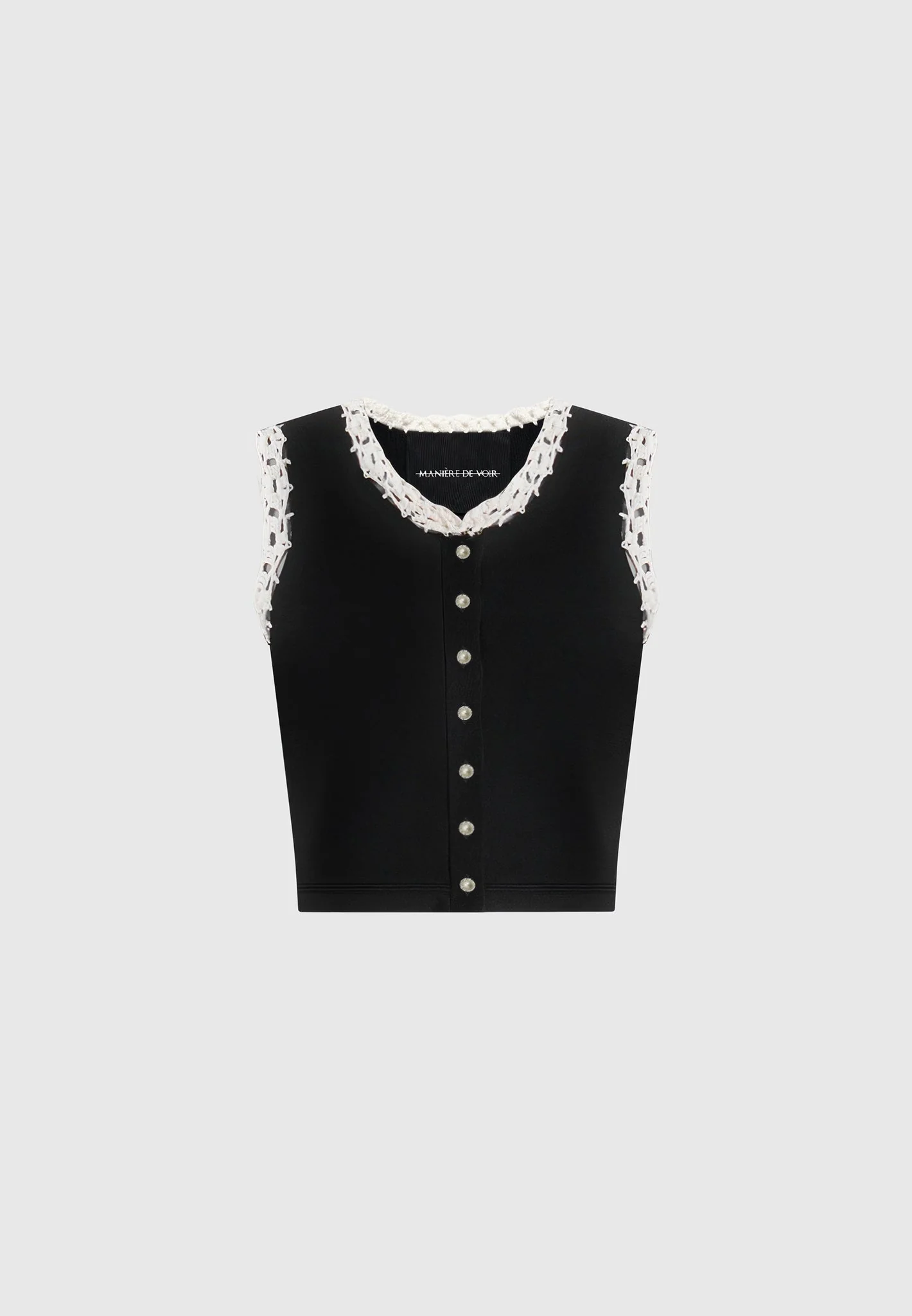 Evelyn - Crochet Frill Crop Top - Black - Image 5