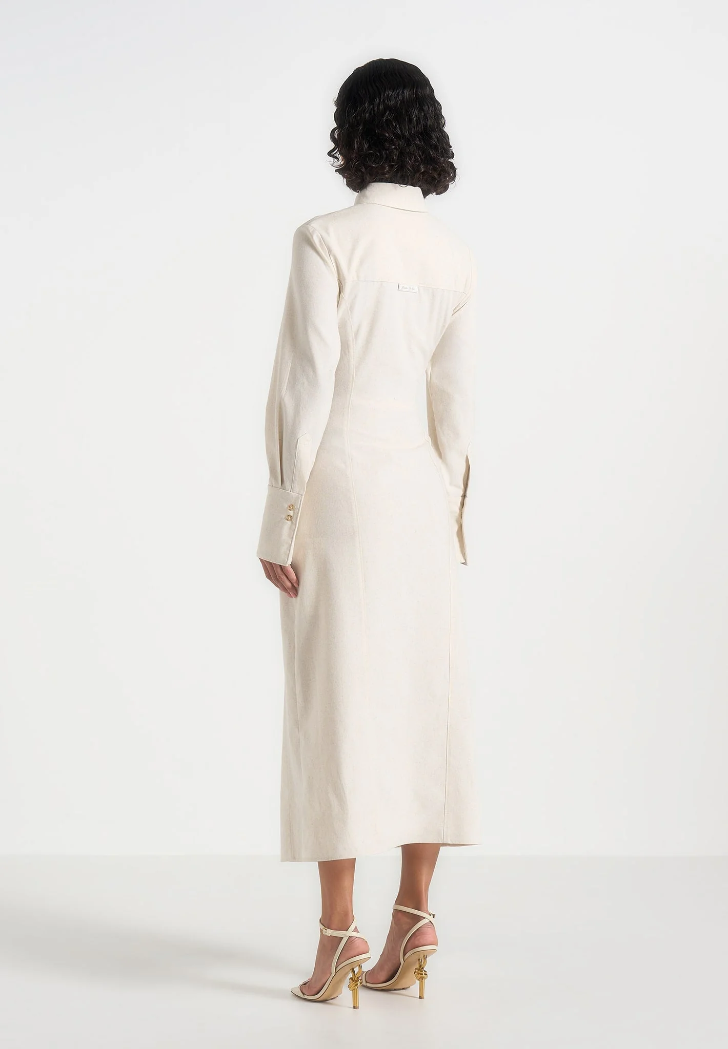 Fern - Linen Midi Shirt Dress With Tie Waist - Natural - Image 5