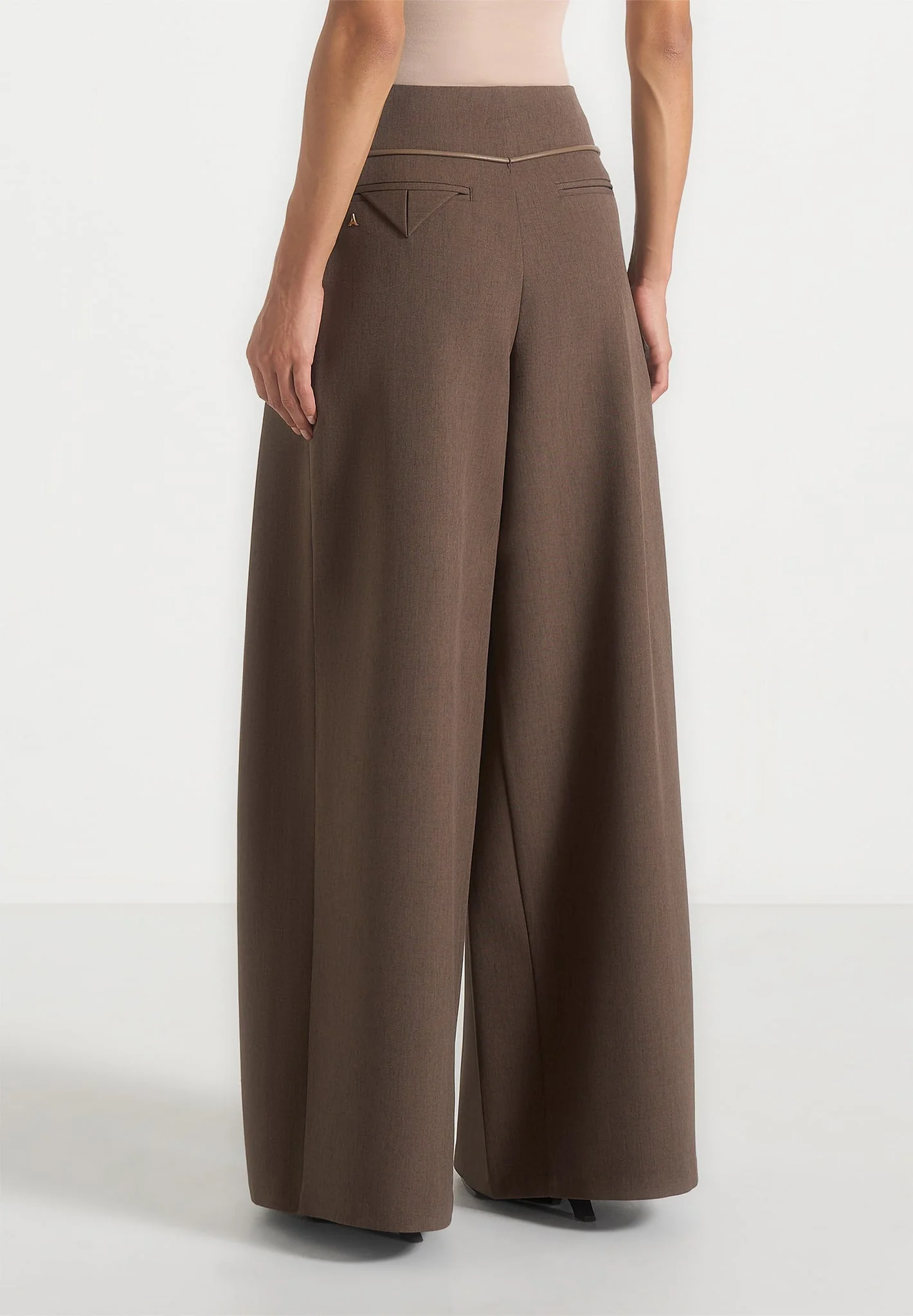Flora - Box Pleat Wide Leg Belted Trousers - Brown - Image 6
