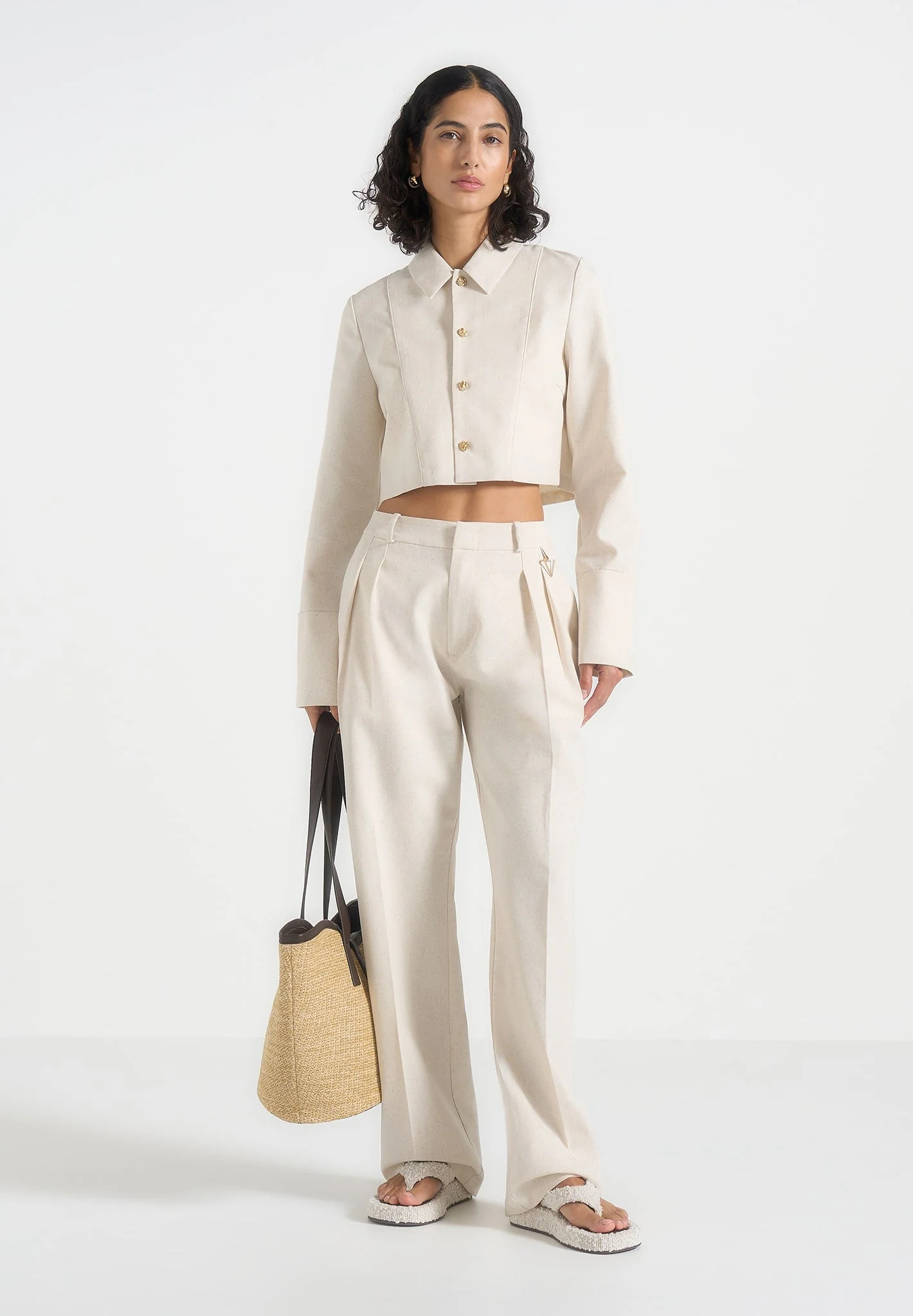 Florine - Linen Pintuck Cropped Shirt - Natural