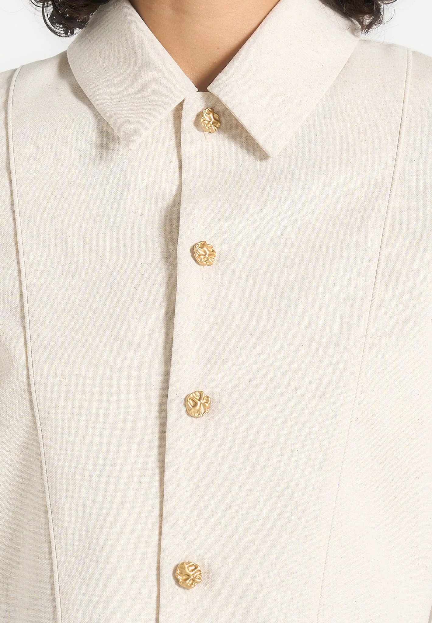 Florine - Linen Pintuck Cropped Shirt - Natural - Image 3