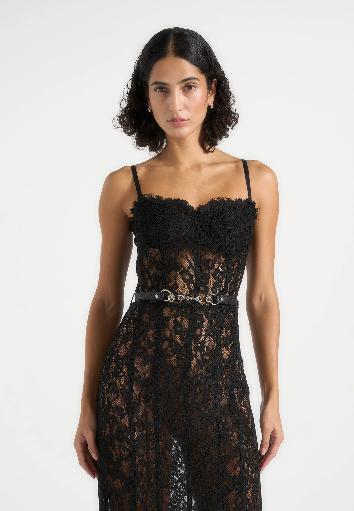 Freya - Belted Lace Maxi Dress - Black - Image 2