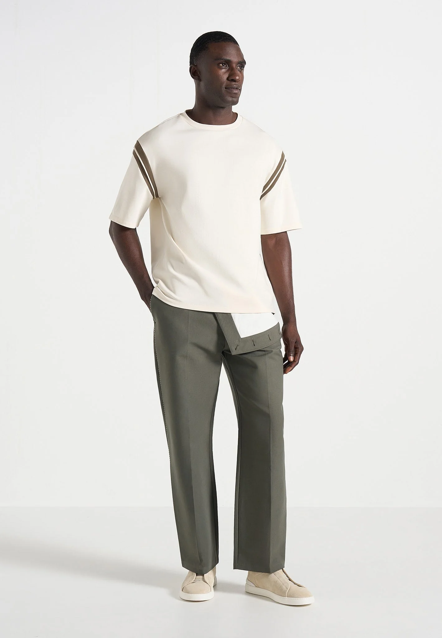 Georges - Varsity Cotton T-Shirt - Cream/Olive - Image 2