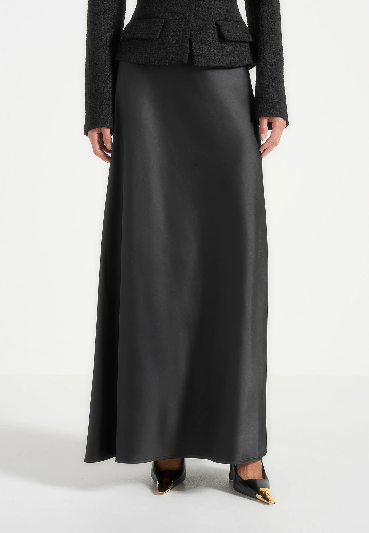 Grace - Boucle And Satin Belted Blazer Maxi Dress - Black - Image 3