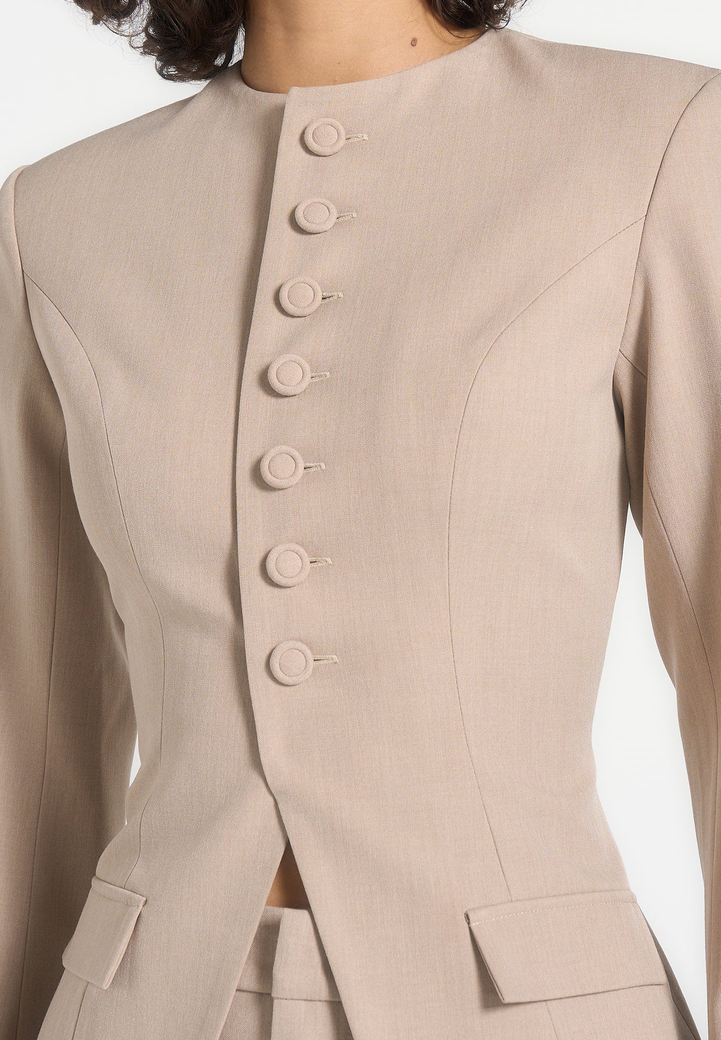 Harper - Tailored Cinch Blazer With Detachable Collar - Beige - Image 3