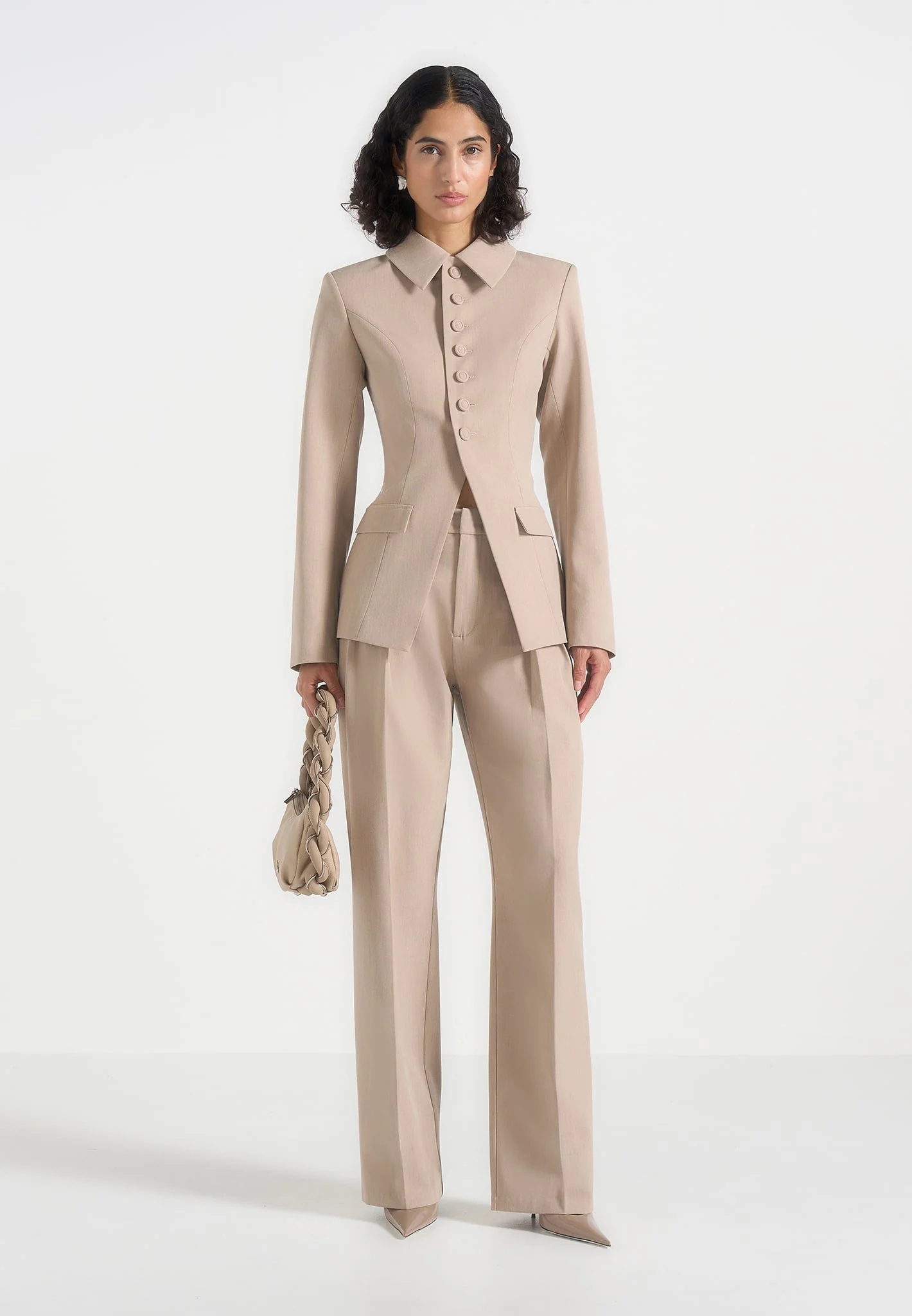 Harper - Tailored Cinch Blazer With Detachable Collar - Beige - Image 4