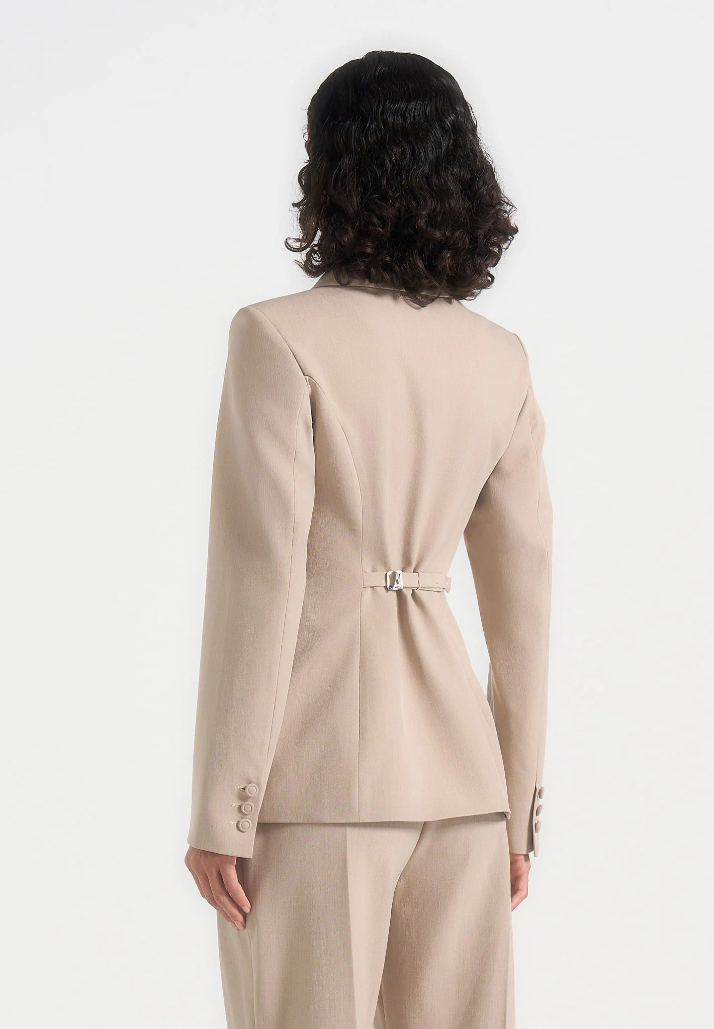 Harper - Tailored Cinch Blazer With Detachable Collar - Beige - Image 5