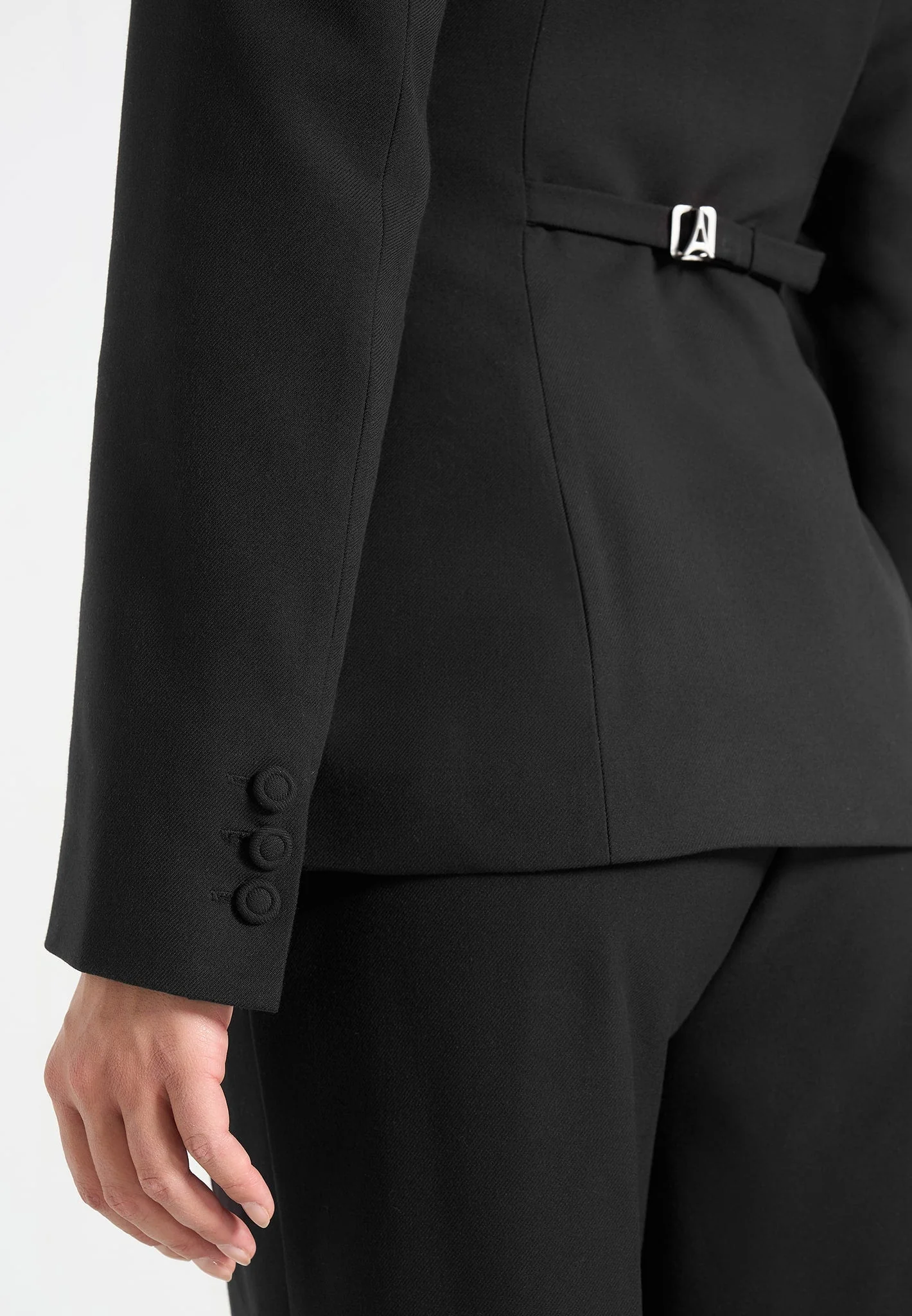 Harper - Tailored Cinch Blazer With Detachable Collar - Black - Image 6