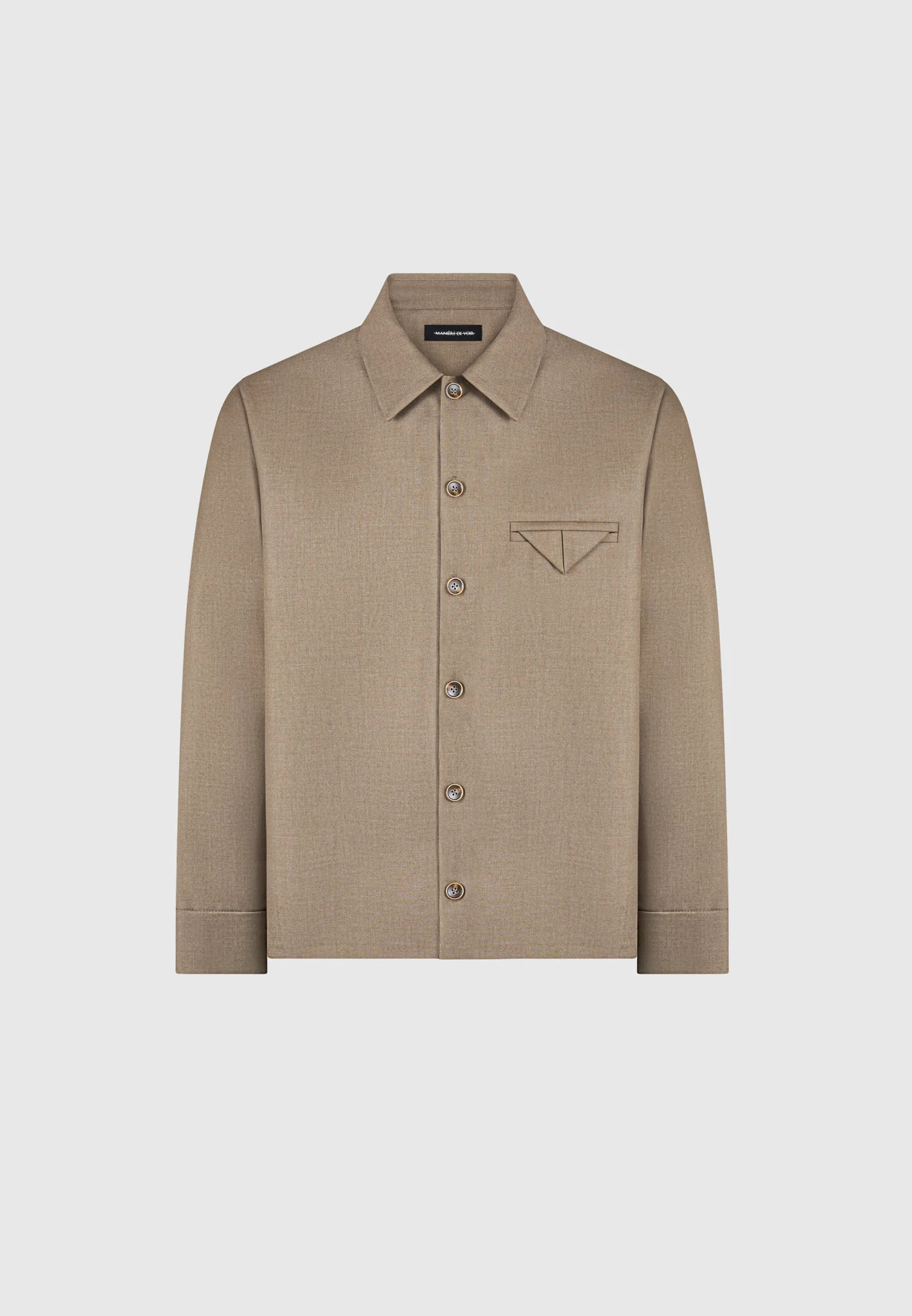 Leo - Hatched Tailored Long Sleeve Overshirt - Khaki - Image 3