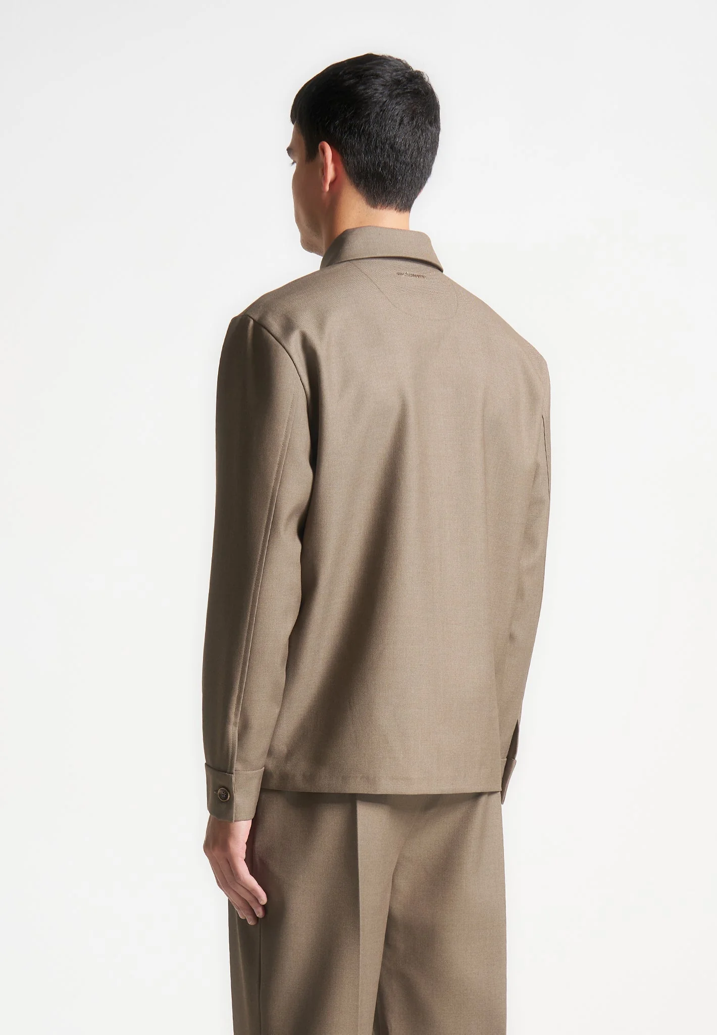 Leo - Hatched Tailored Long Sleeve Overshirt - Khaki - Image 4