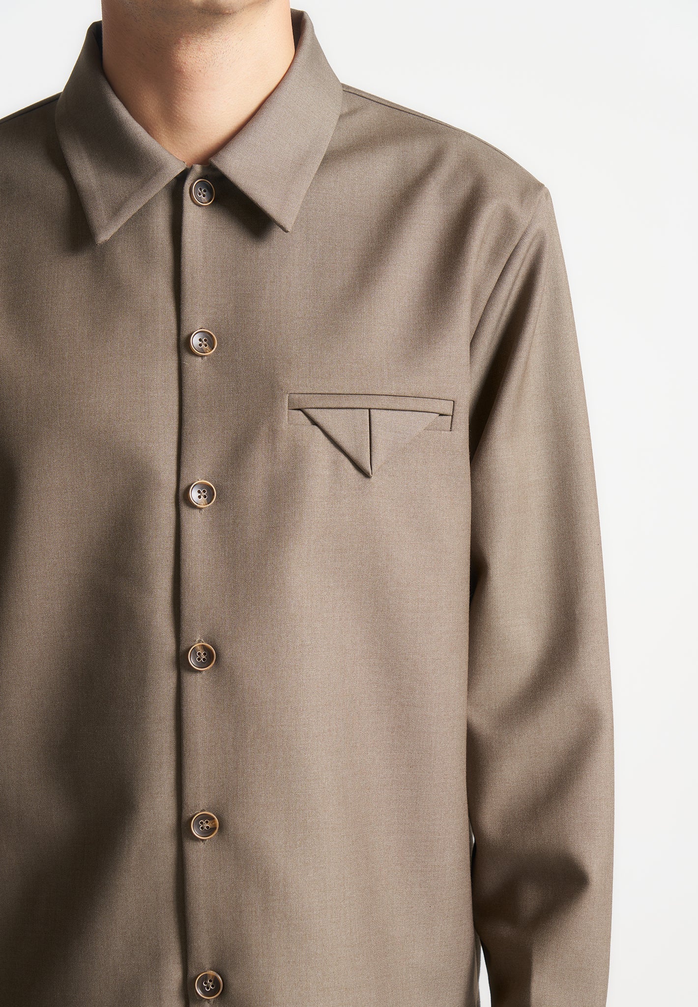 Leo - Hatched Tailored Long Sleeve Overshirt - Khaki - Image 5