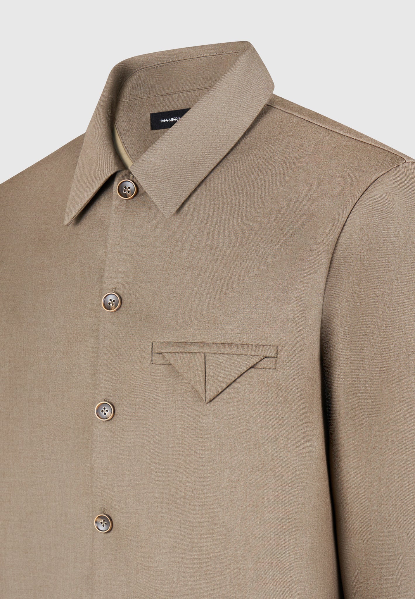 Leo - Hatched Tailored Long Sleeve Overshirt - Khaki - Image 7