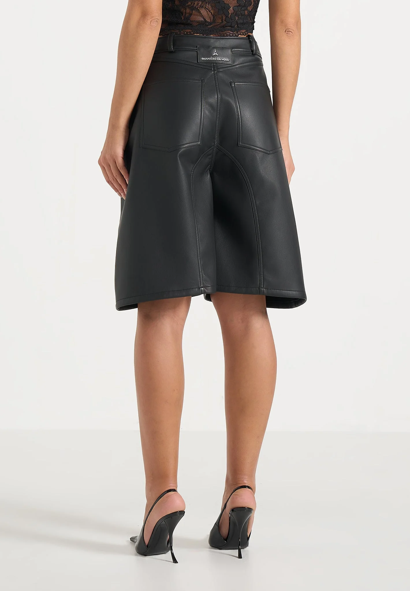 Hazel - Leather Wrapover Bermuda Shorts - Black - Image 4