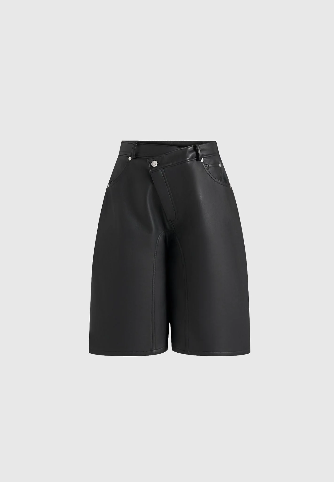 Hazel - Leather Wrapover Bermuda Shorts - Black - Image 5