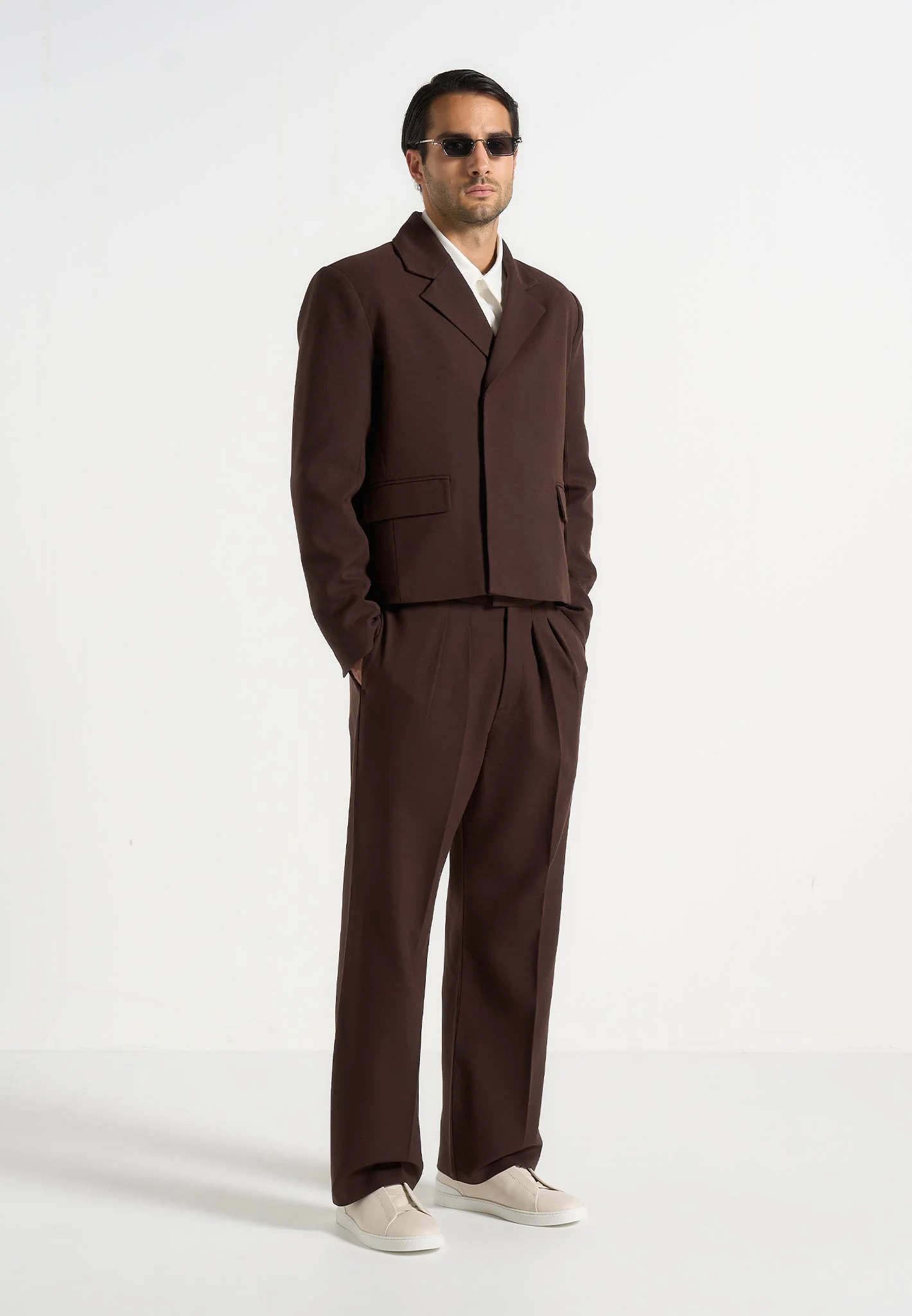 Hector - Double Breasted Tailored Cropped Blazer - Brown - Image 2