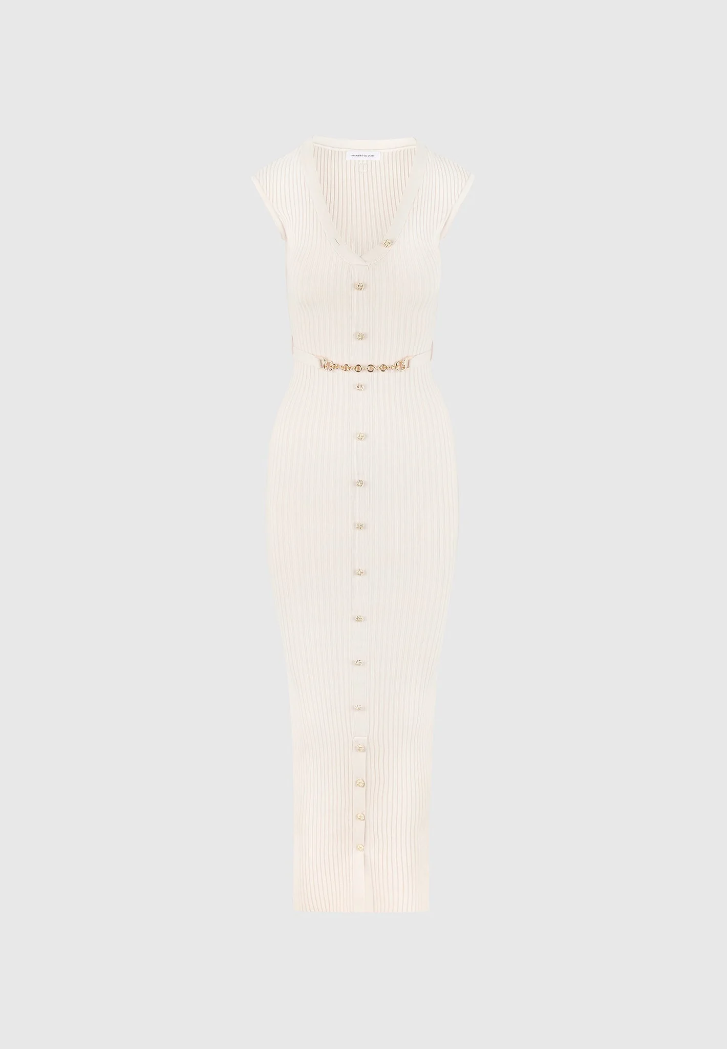 Helene - Knitted Maxi Dress with Belt - Beige - Image 6