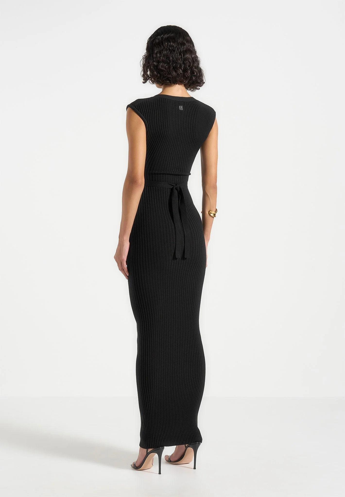 Helene - Knitted Maxi Dress with Belt - Black - Image 4