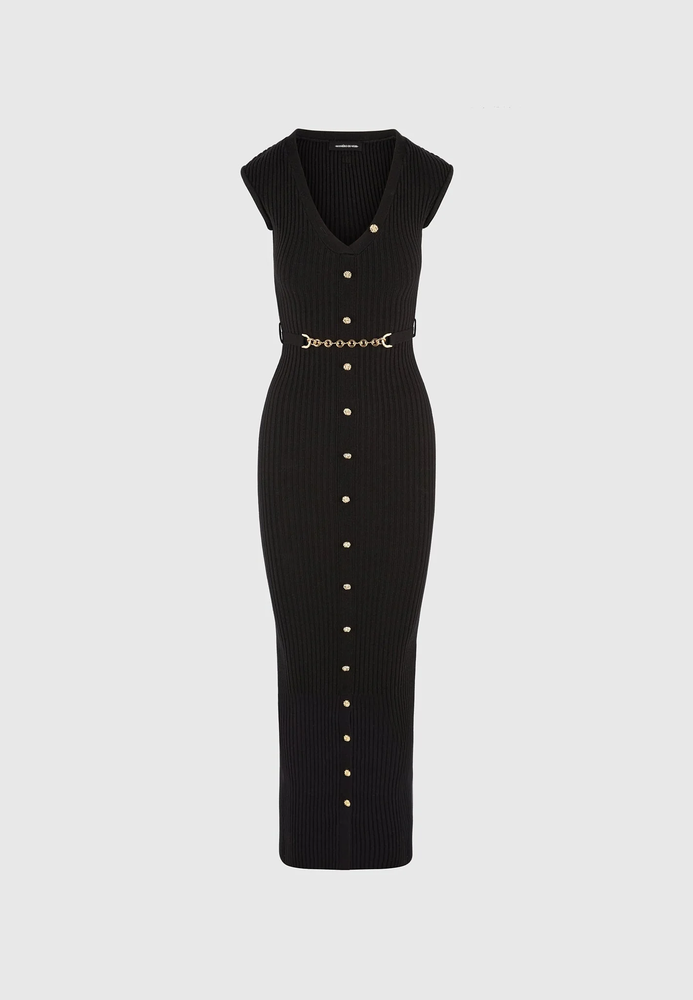 Helene - Knitted Maxi Dress with Belt - Black - Image 6